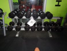 14 x Dumb bell lifting weights and storage rack