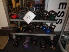 30 various kettle bell weights and rack