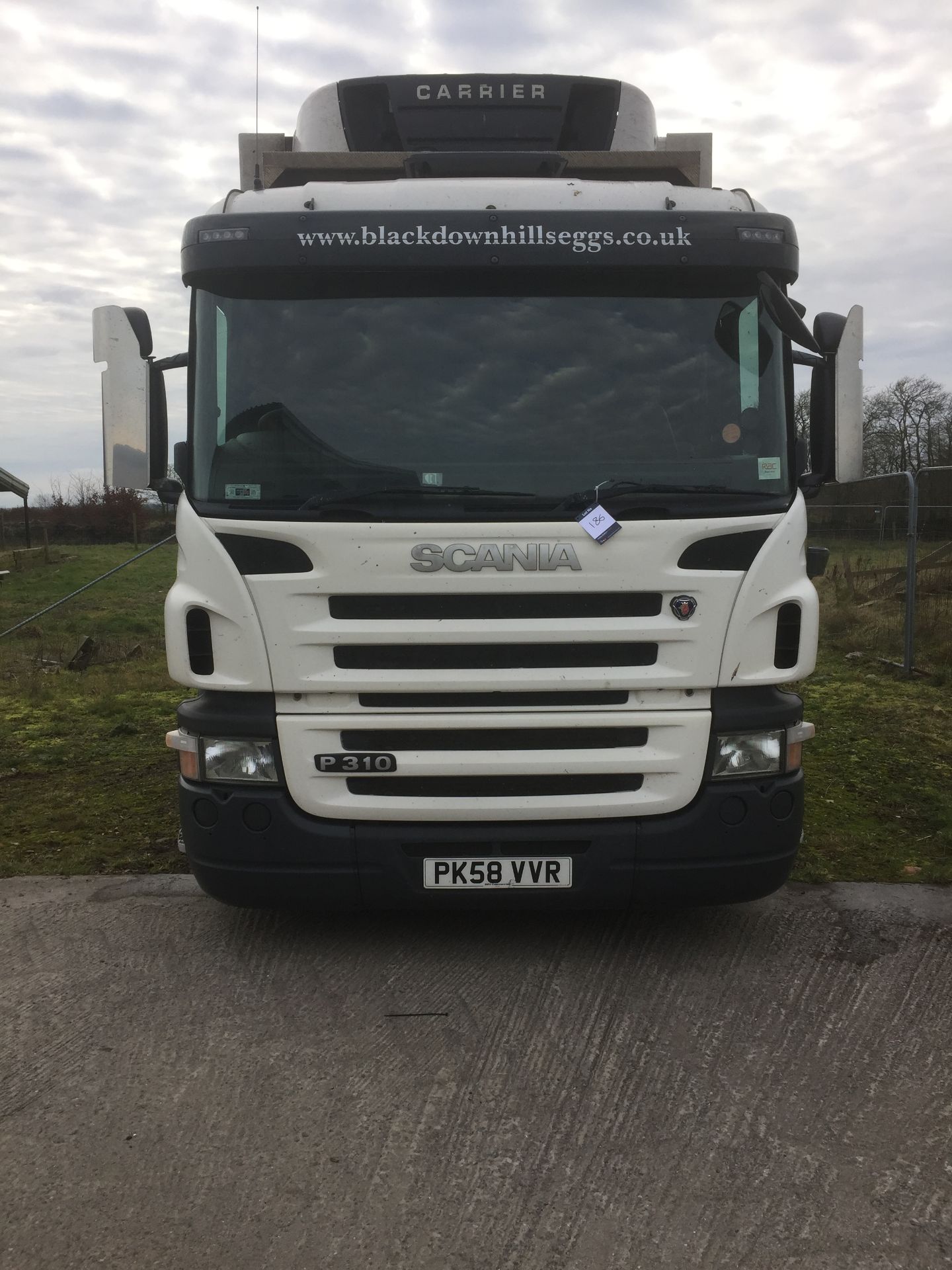 Scania P310 6 x 2 refrigerated rigid lorry with sleeper cab, Registration No. PK58 VVR (2008),