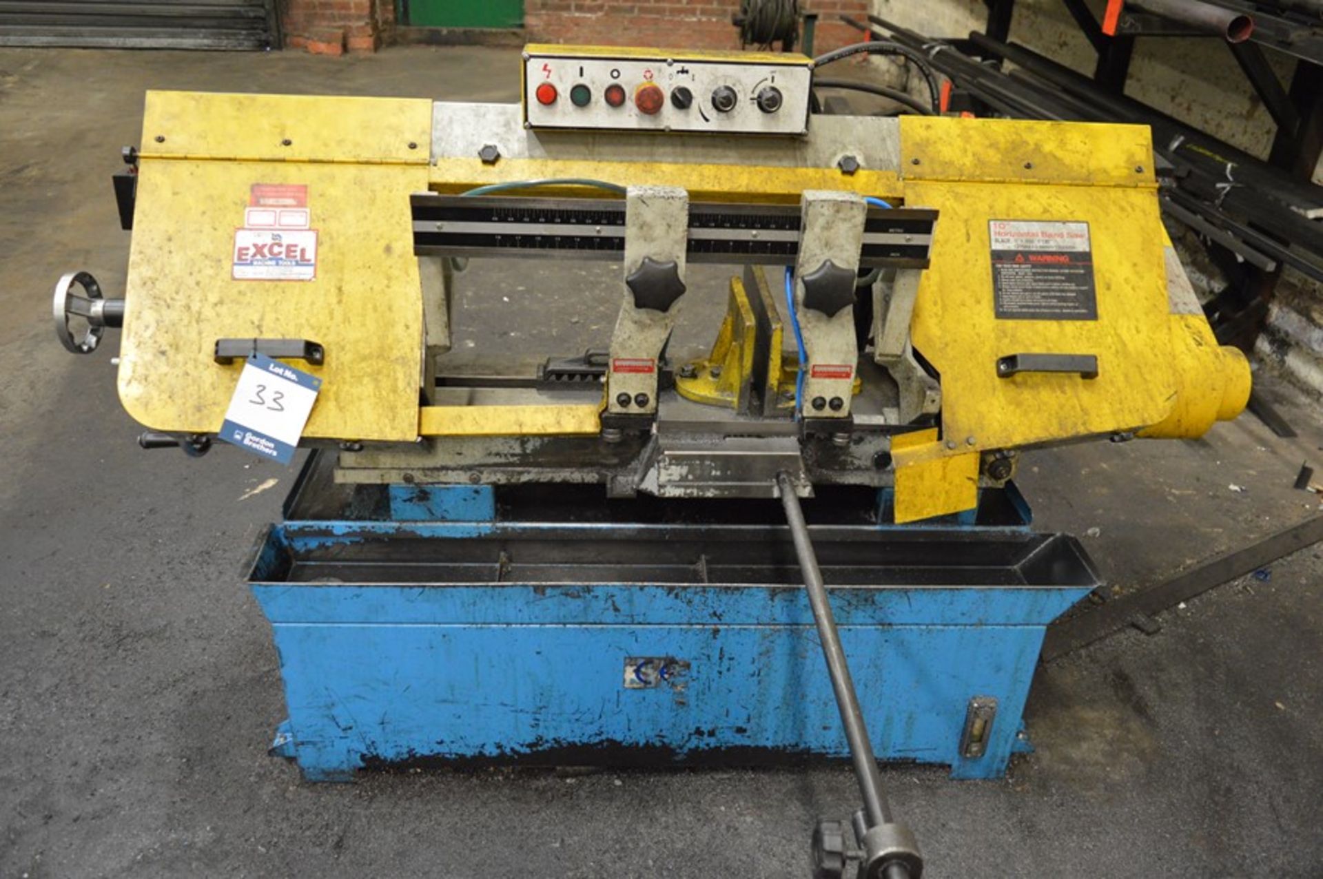 Excel, P85266Y 10" horizontal bandsaw, Serial No. 11067626, blade size: 27mm x 0.9mm x 3300mm