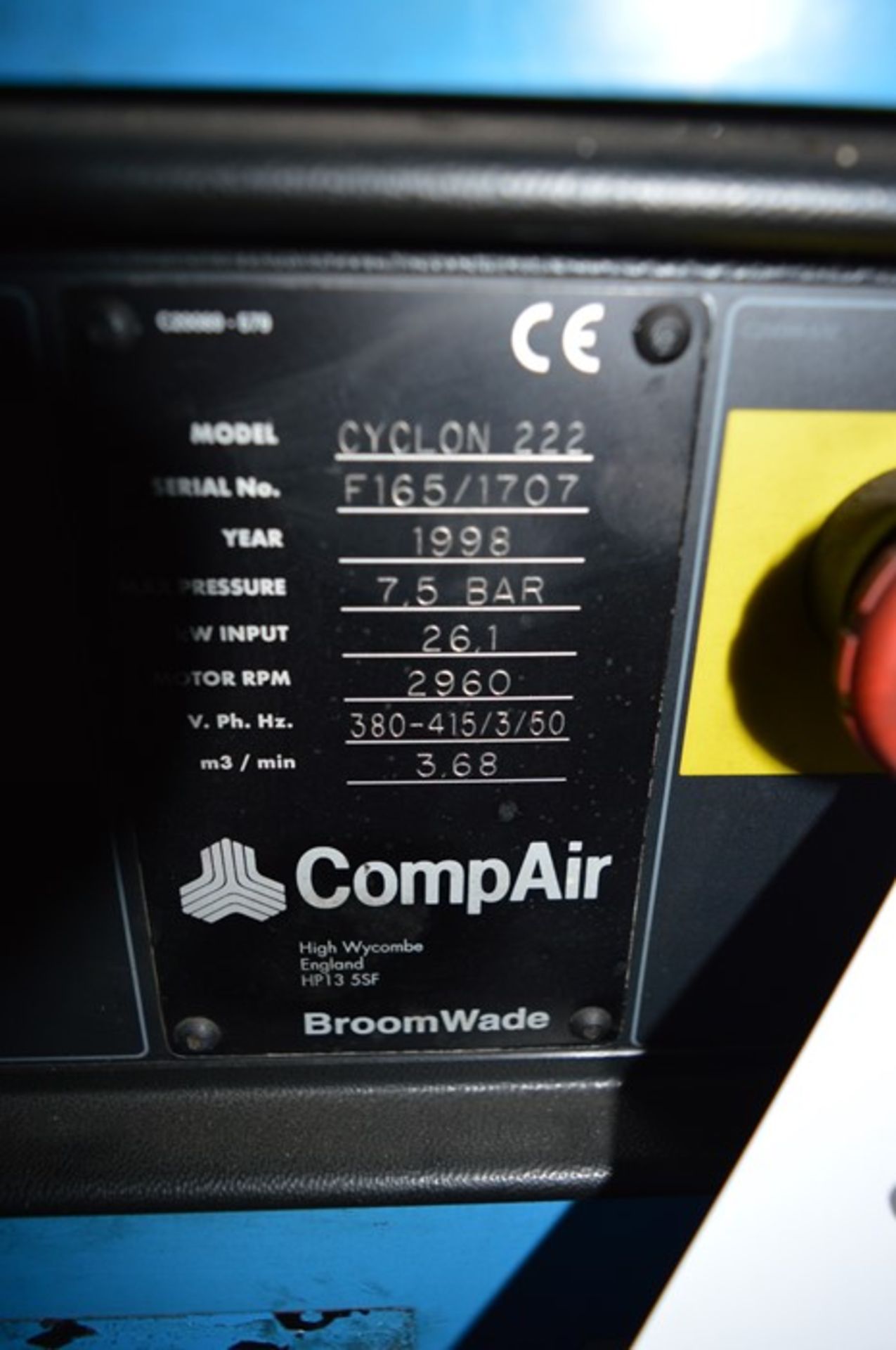 CompAir Broomwade, Model: Cyclon 222, packaged air compressor, Serial No. F165/1707 (1998) Capacity: - Image 2 of 2