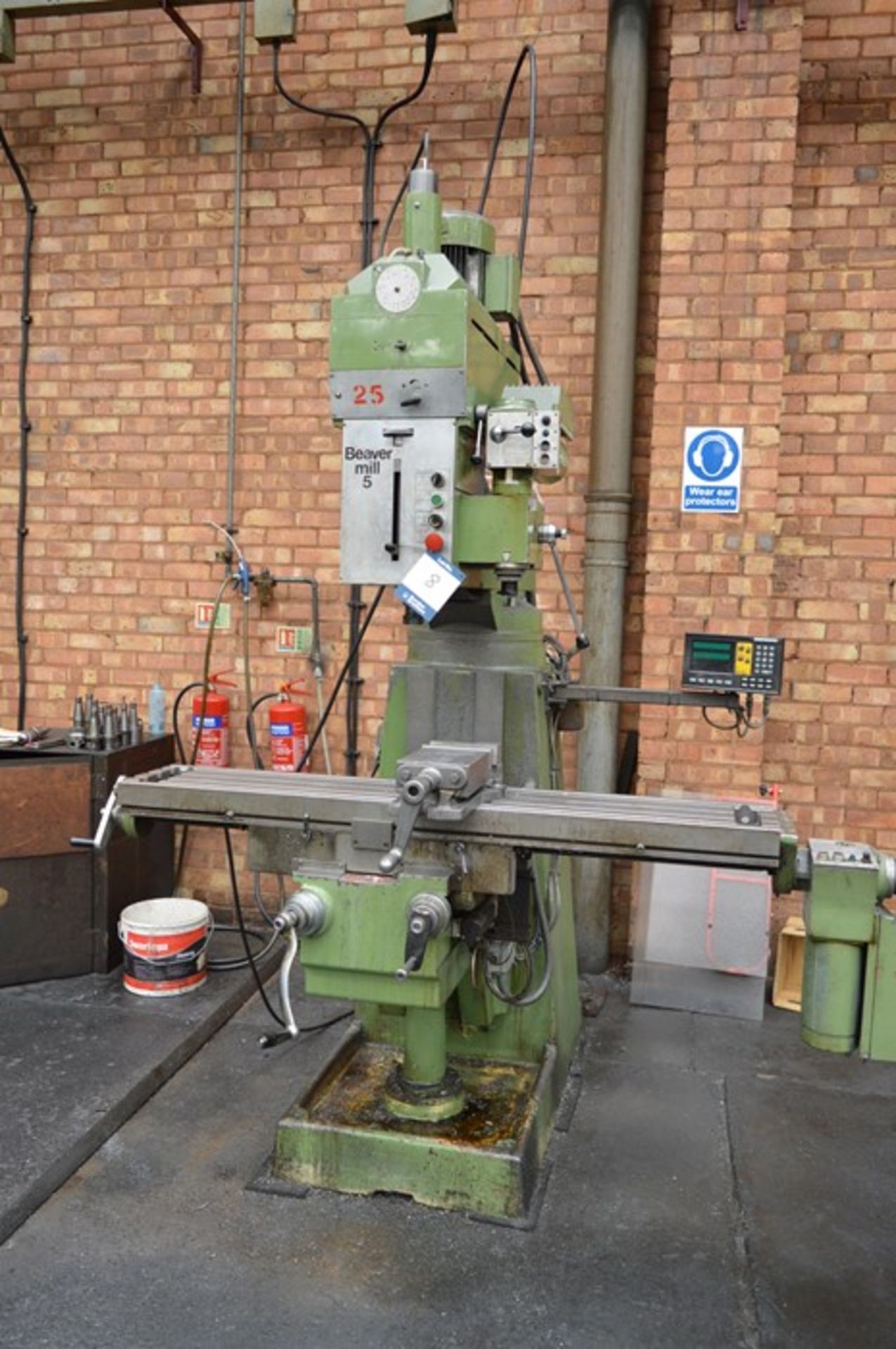 Beaver, Mill 5 turret head milling machine with Electronica EL400 two axis DRO, table size: 56" x