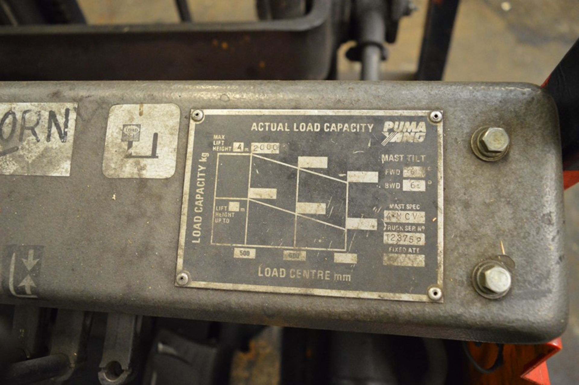 Puma, FG20 LPG counterbalance forklift truck, Serial No. T23752 (1996), Capacity: 3,600kg, Hours: - Image 7 of 8