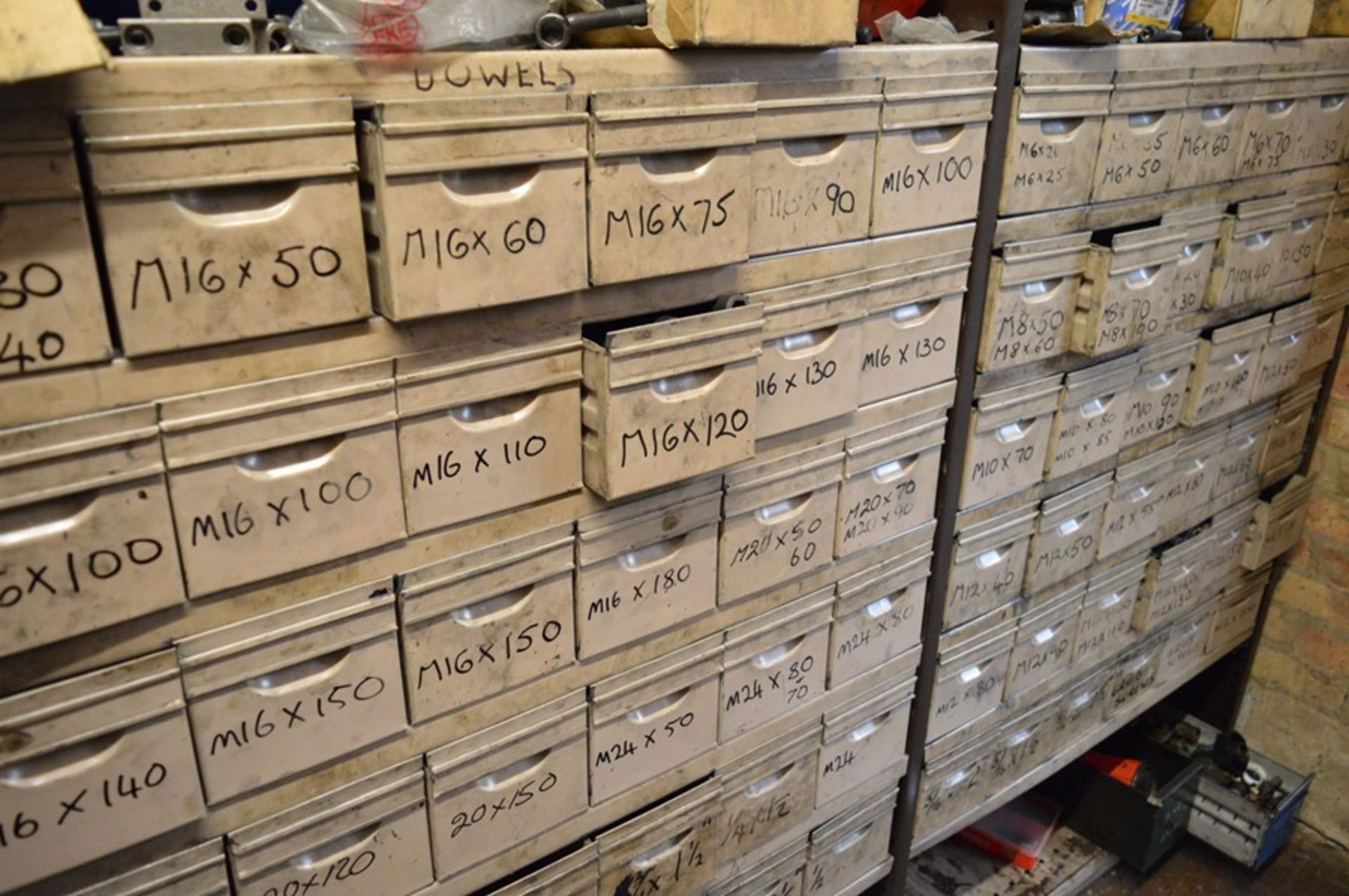 Contents of store room to include: Various metric and imperial bolts; dowel pins; grinding wheels; - Image 3 of 6