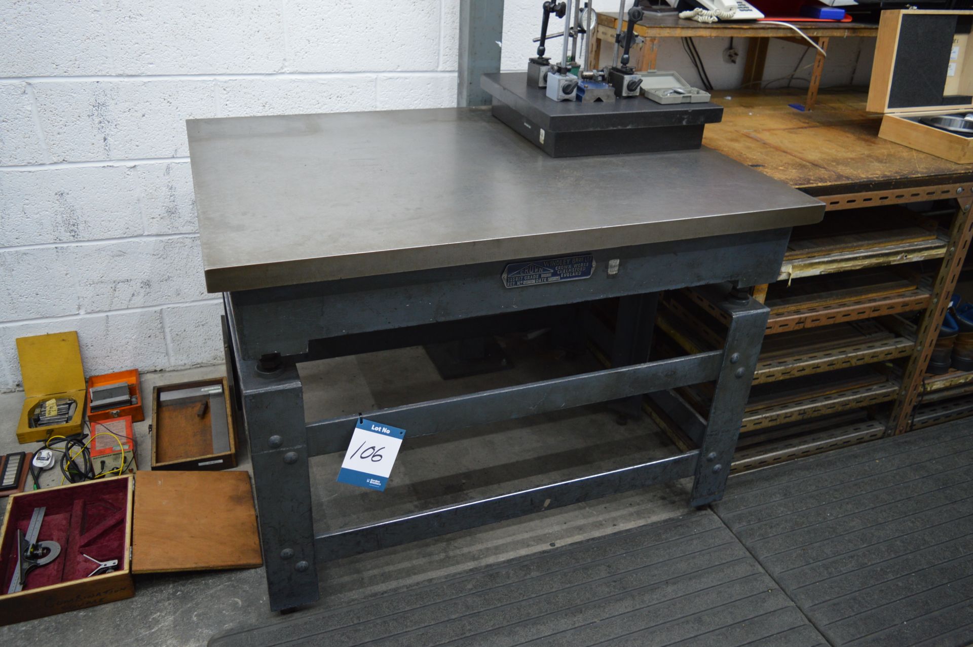 Crown, Grade B inspection table, 1.22m x 0.91m x 0.86m (H) with granite block, 0.46m x 0.46m, and