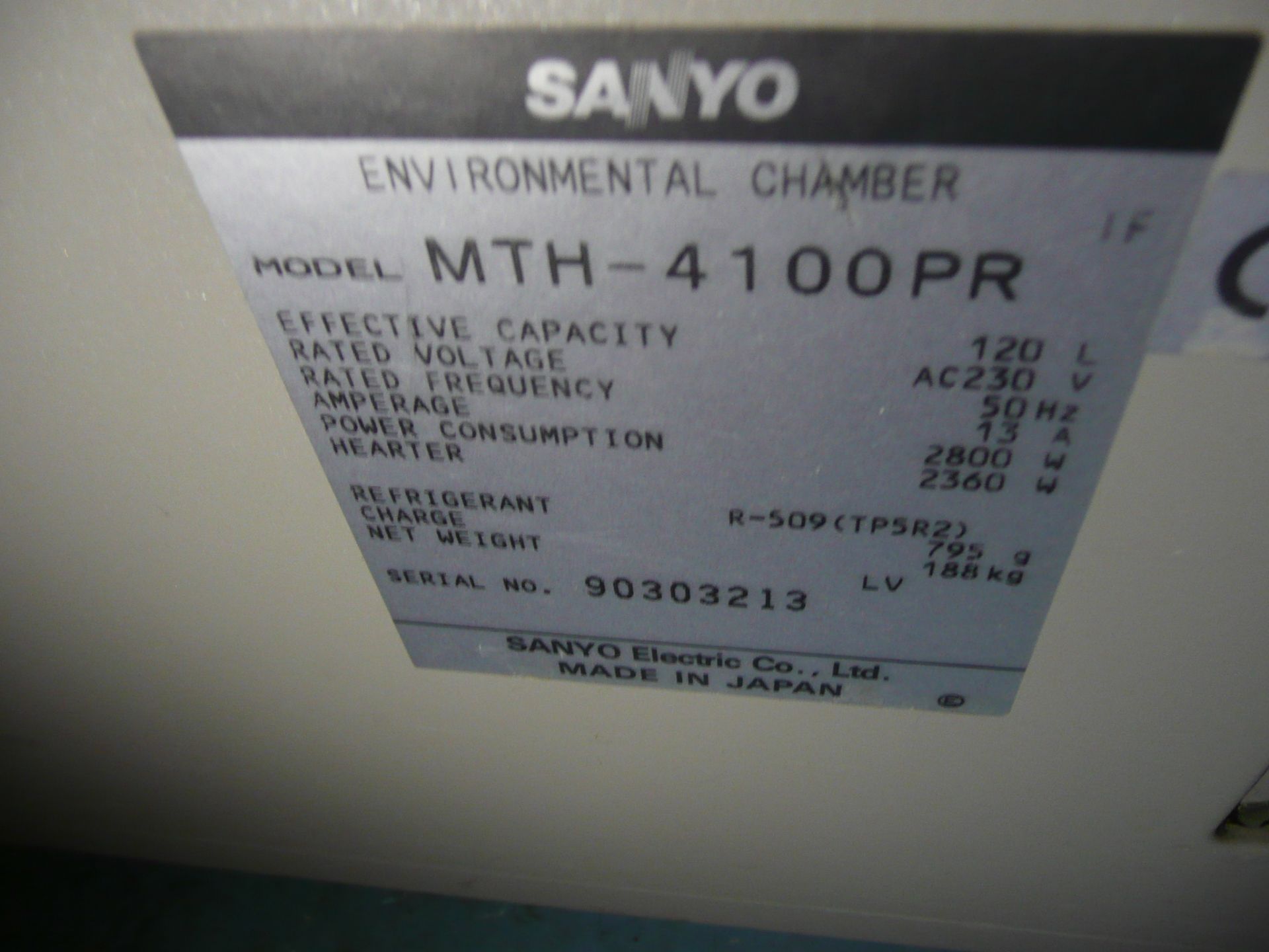 Sanyo, Atmos MTH-4100PR Environmental Chamber, Refrigerant R-509 (TP5R2) CFC free, 230 volts, - Image 4 of 4