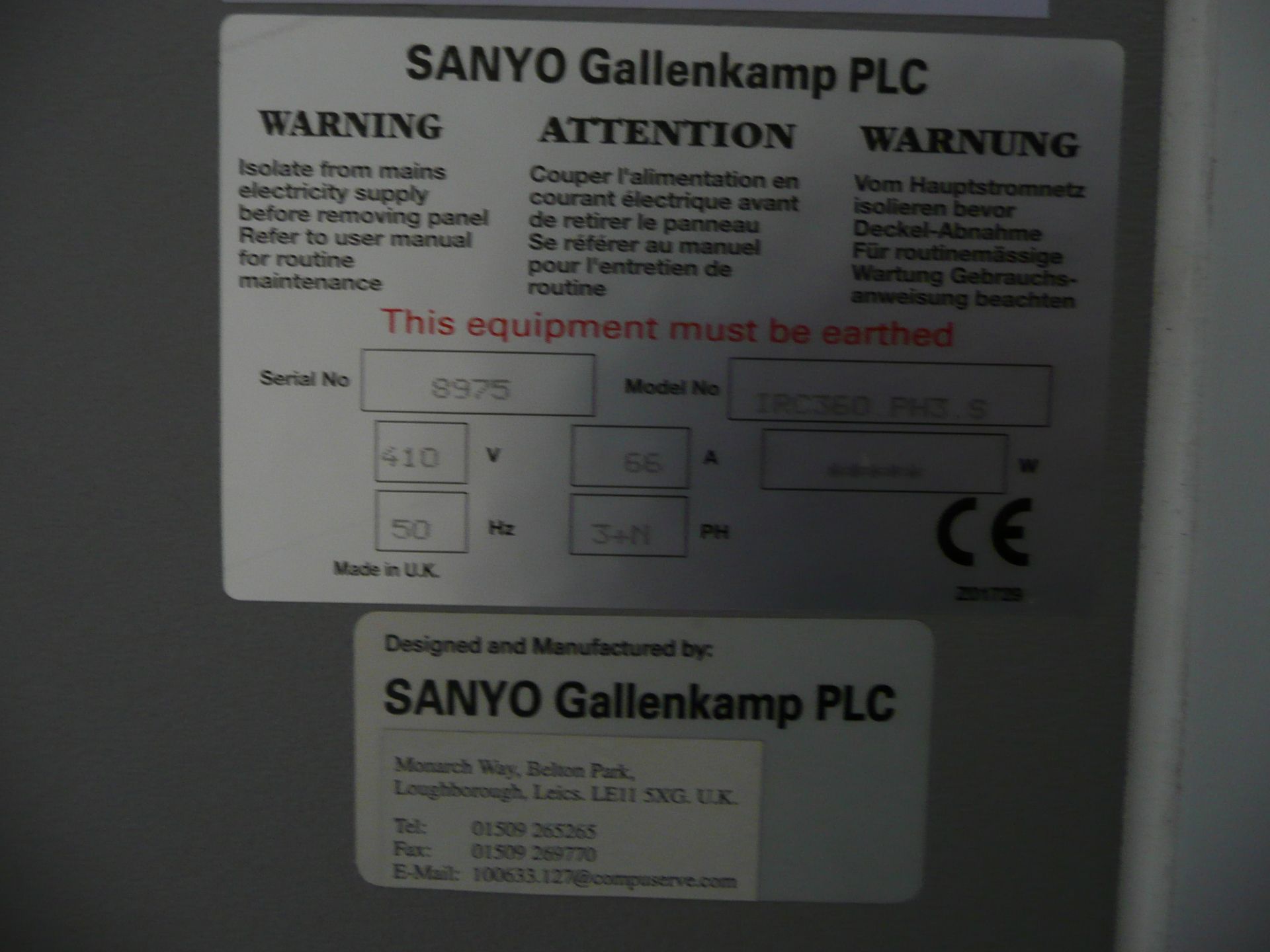 Sanyo Gallenkamp, IRC360, large thermal cycle test chamber, Refrigerant R404a, 410 volts, 3ph, - Image 4 of 4