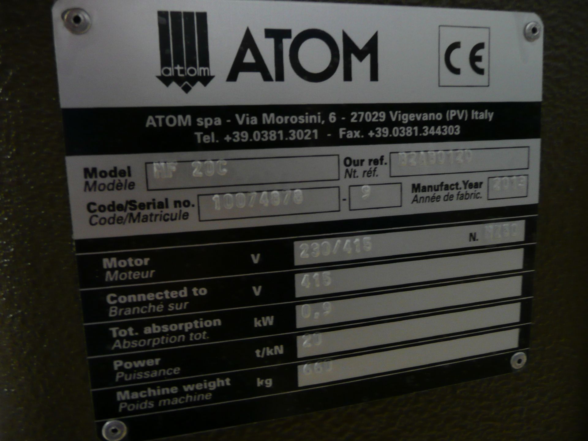 ATOM, MF20C Hydraulic cutting system, 415 volts Press Size 900 x 1000 x 1750mm CE marked DOM 2013 - Image 4 of 4