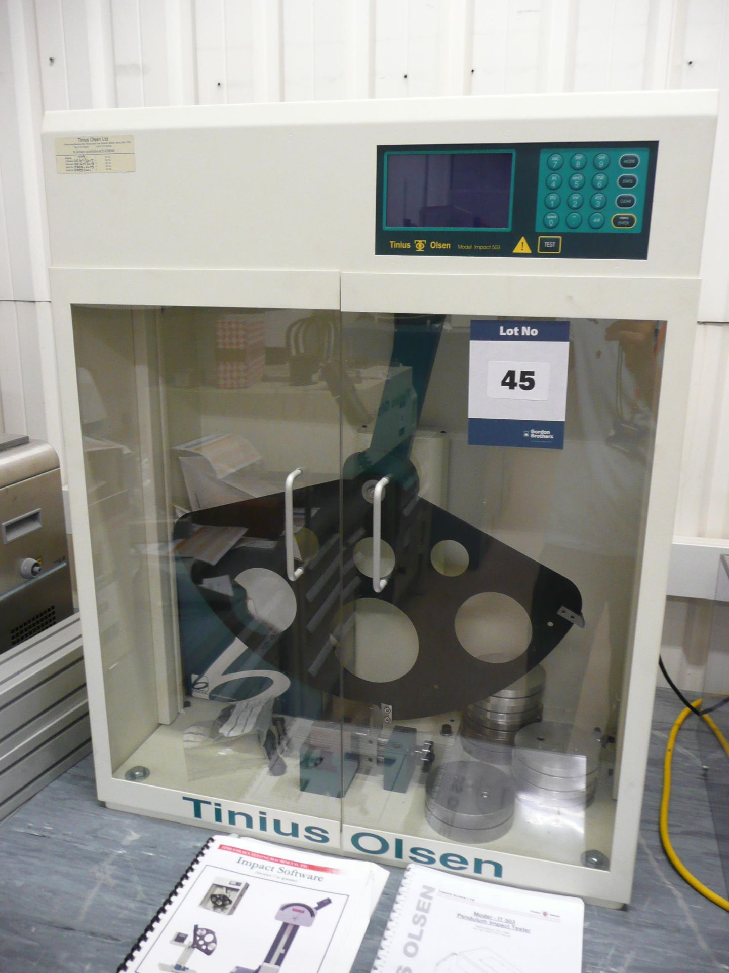 Tinius Olsen, IT 503, Pendulum impact tester Size 730 x 360 x 910mm Serial No. IT503-0073, Please