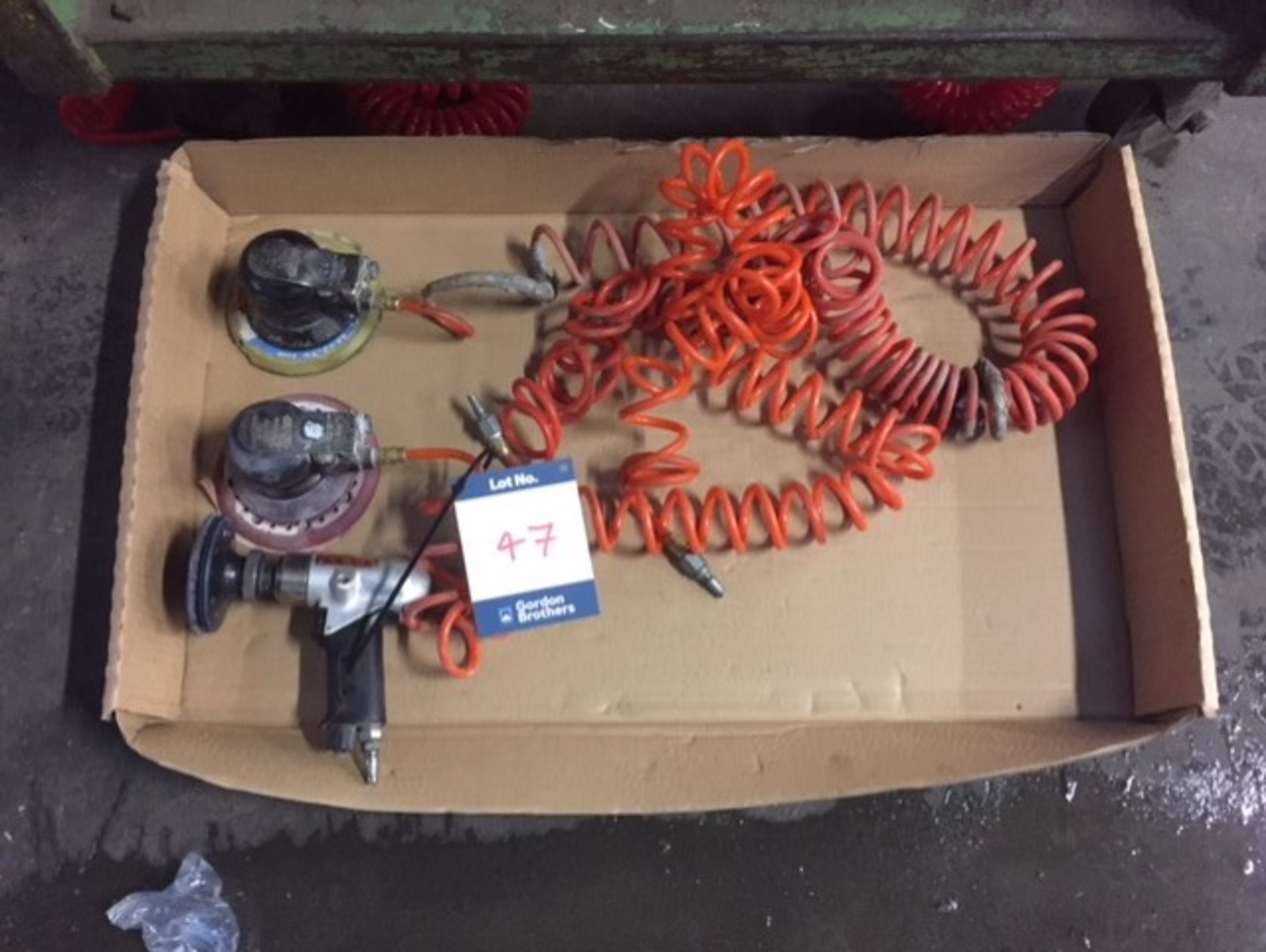 Two pneumatic oribital hand polishers and pneumatic pistol circular sander**This lot is located at