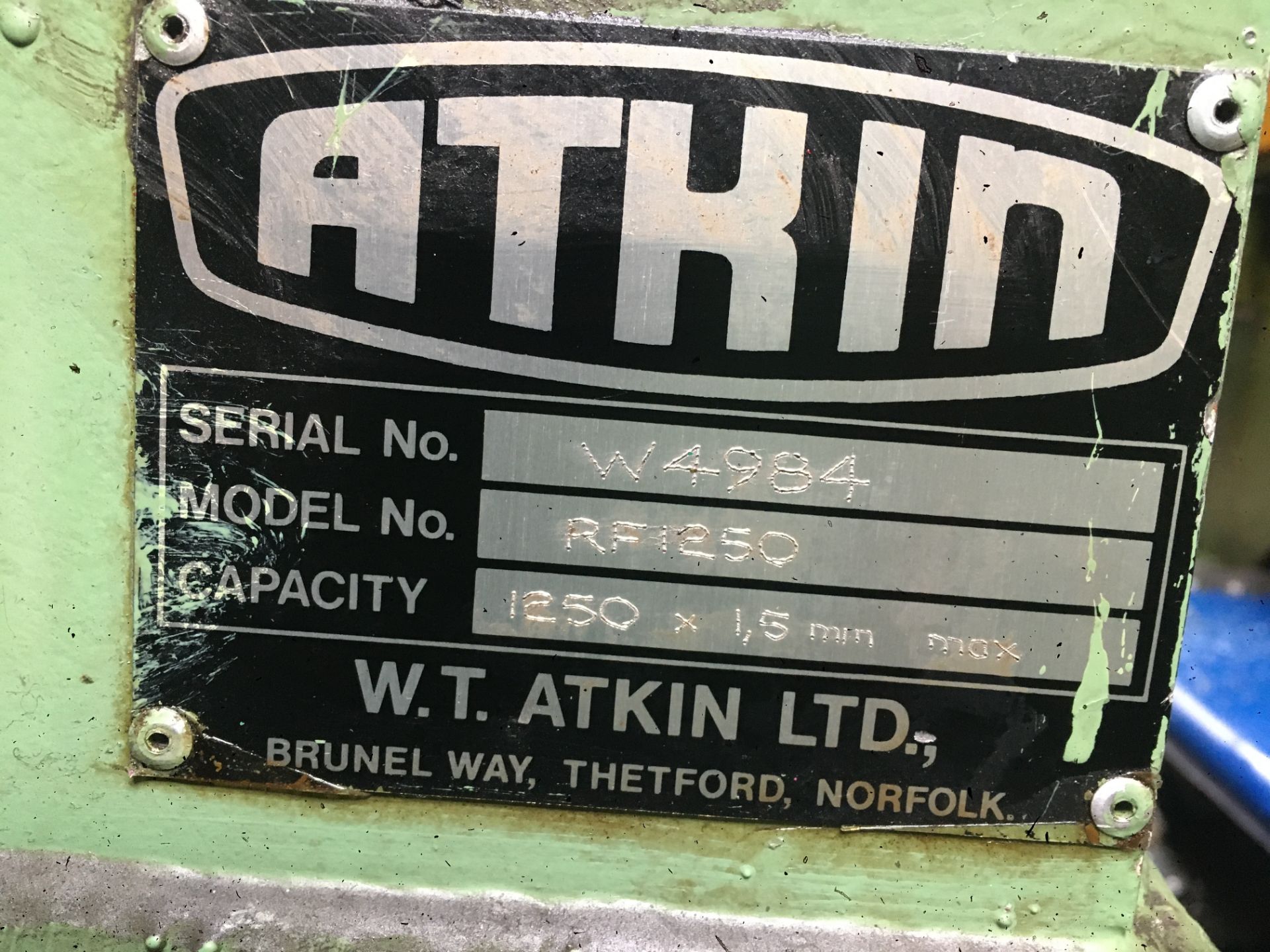 Atkin, RF1250 guillotine, Serial No. W4984, capacity: 1250 x 1.5mm max. with off-station controls - Image 3 of 4