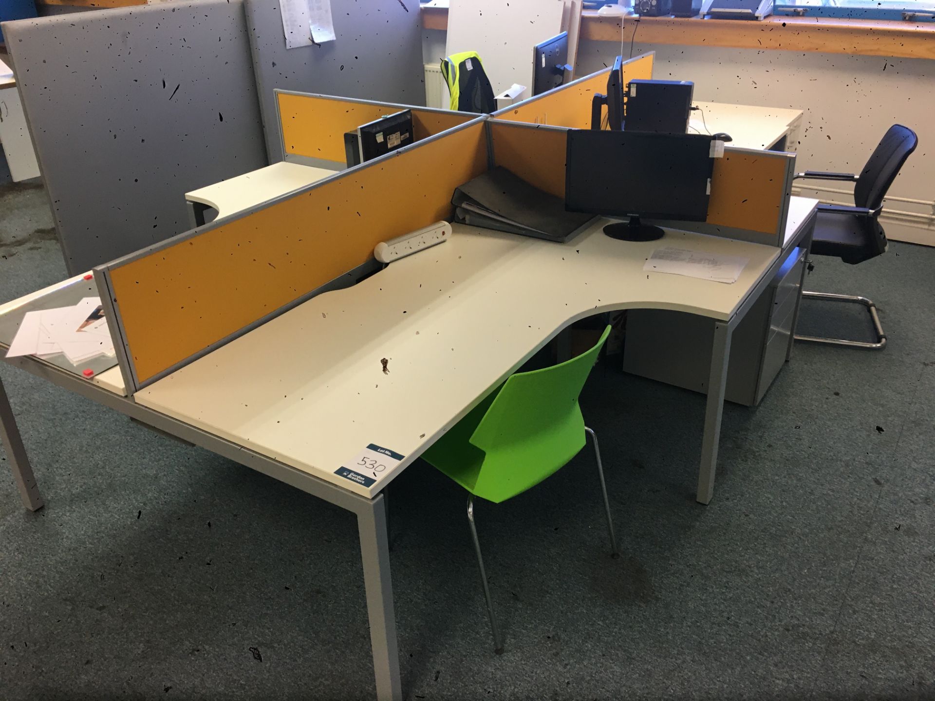 Contents of open plan office comprising; (2) four section workstations, office chairs, desk, storage - Image 2 of 2