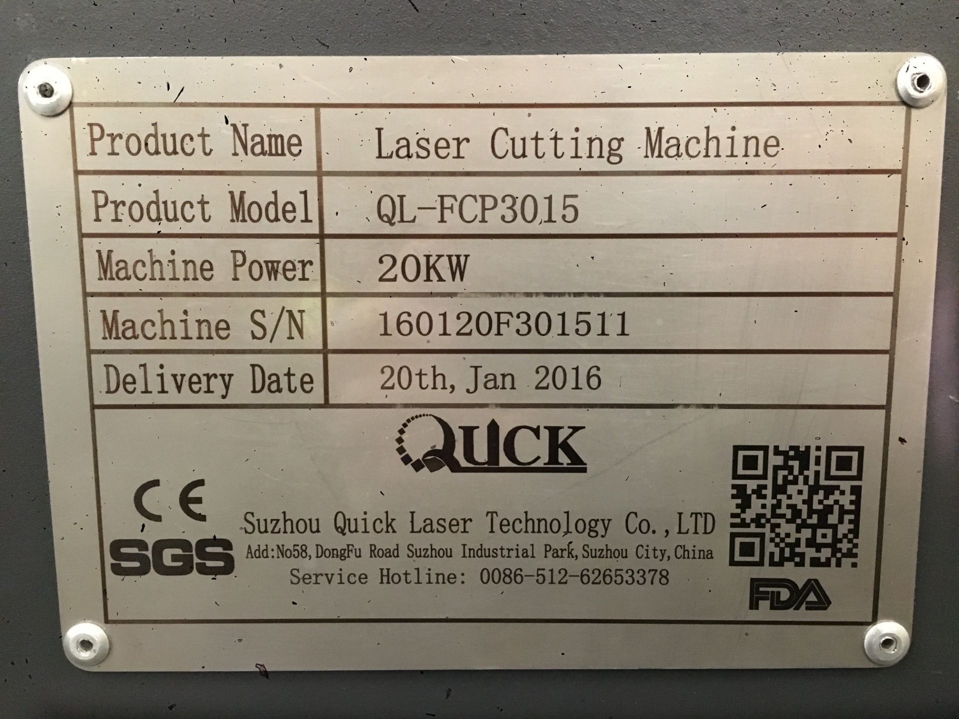 Suzhou Quick Laser Technology Co. Ltd, QL-FCP3015 20kw laser cutting machine, Serial No. - Image 8 of 16