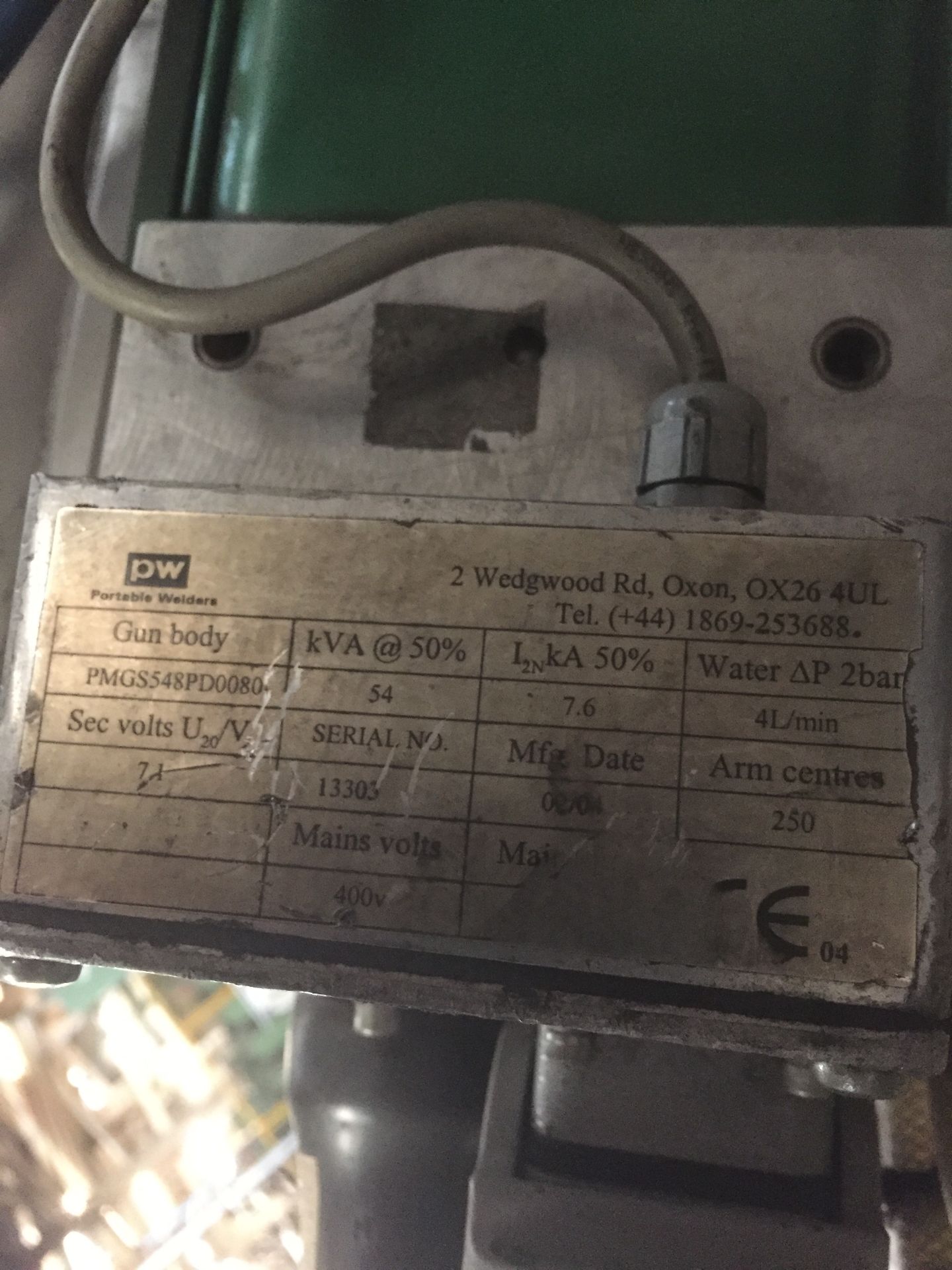 PW portable resistance spot welder, Model PMGS548PD0080, 400 volt, 54 Kva, Serial No. 13303 ( - Image 4 of 4