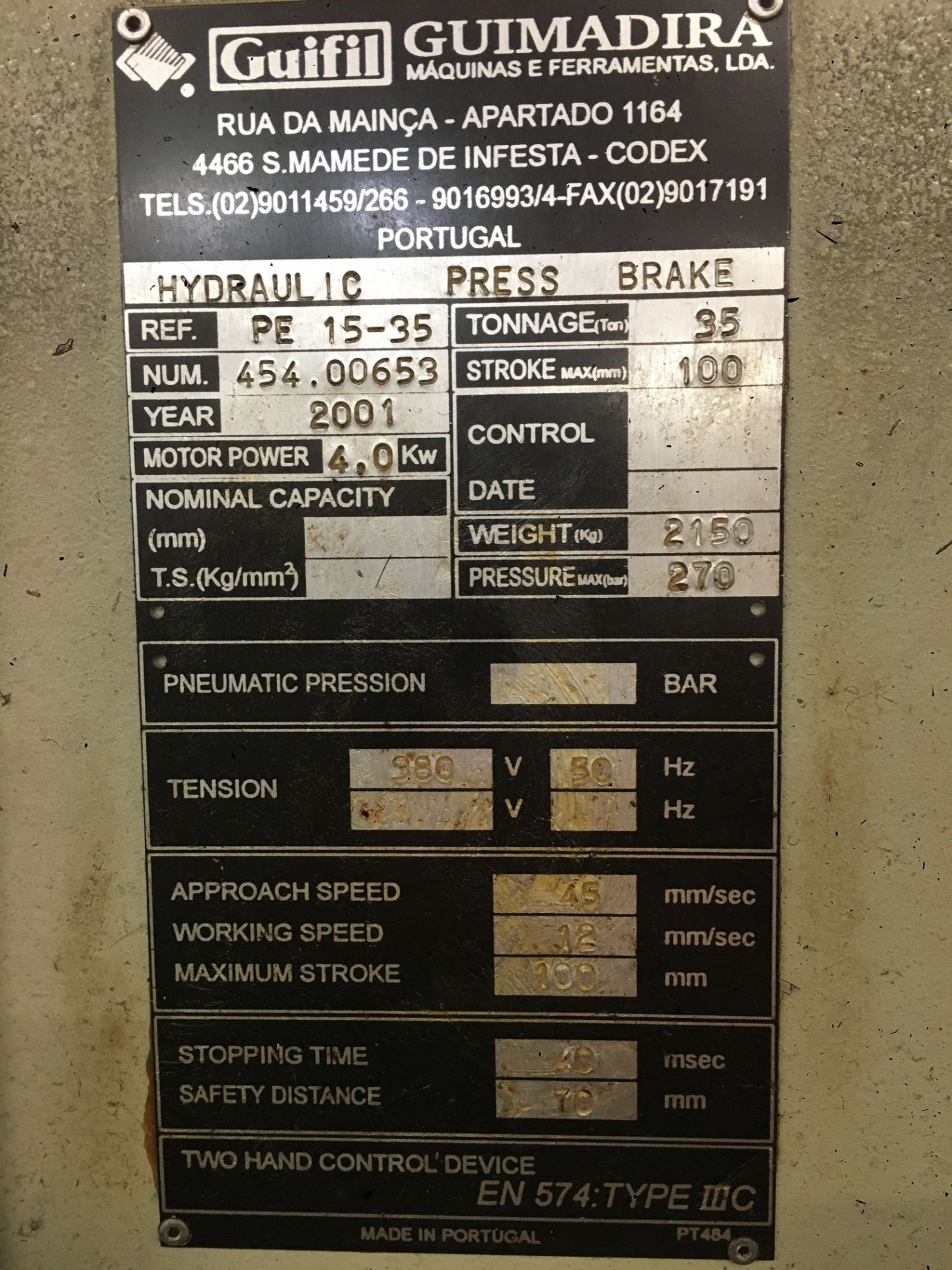 Guifill, PE15-35 hydraulic up stroking press brake, Serial No. 454.00653 (2001), max tonnage: 35, - Image 3 of 3