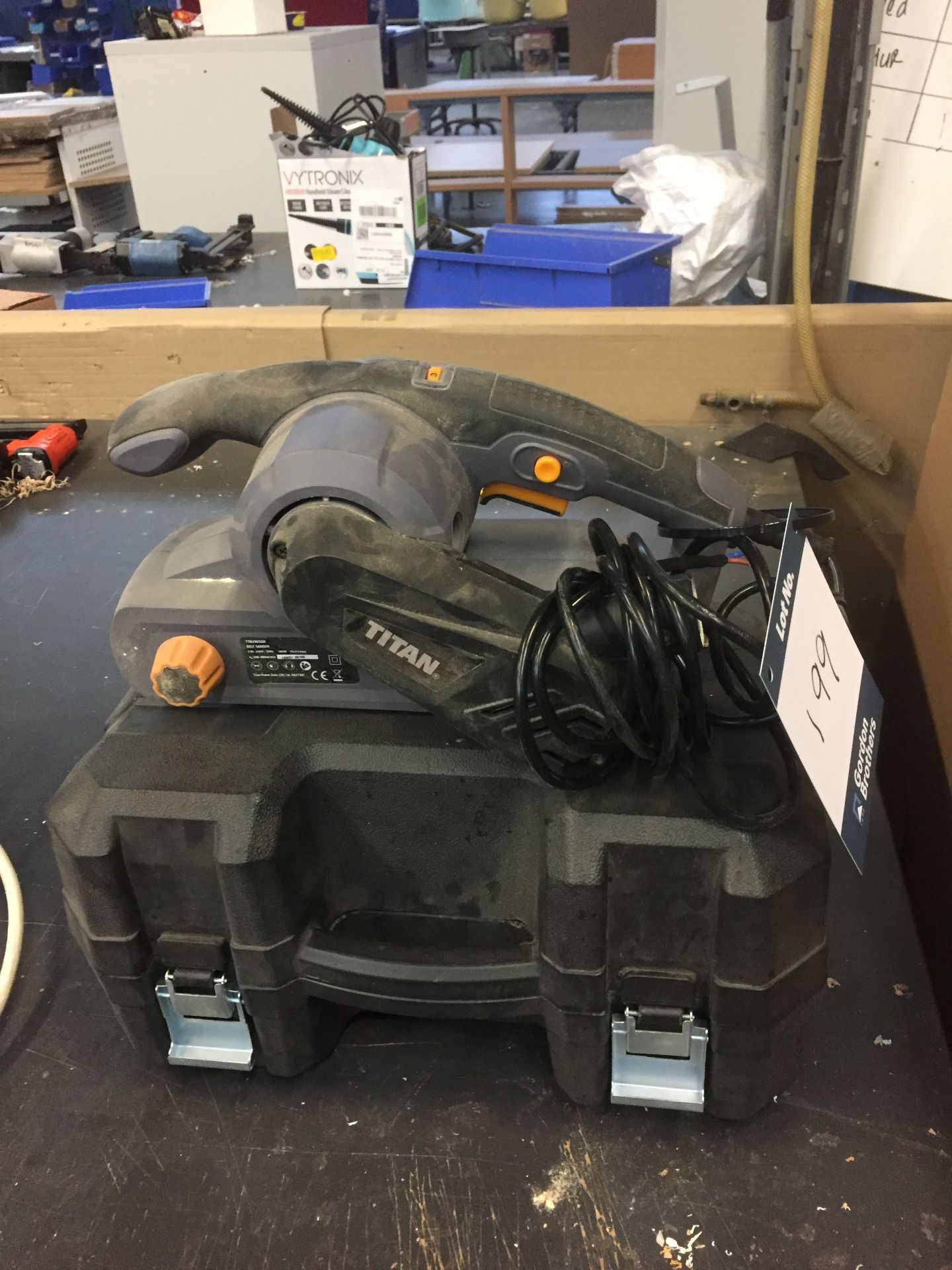 Titan TTB 290 SDR hand held belt sander and case (240v) ** This lot is located at The Dowlais