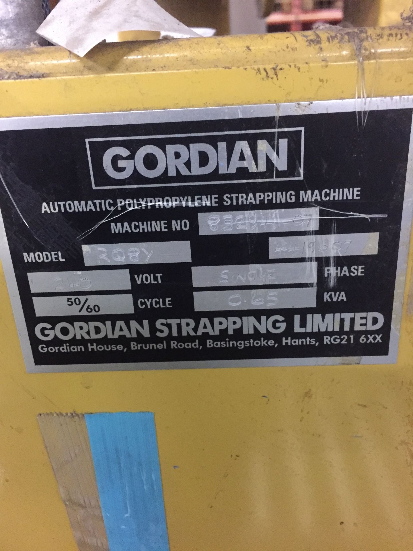 Gordion RQ8Y in line band strapping machine, Serial No. 83294, 240v **This lot is located at The - Image 2 of 2