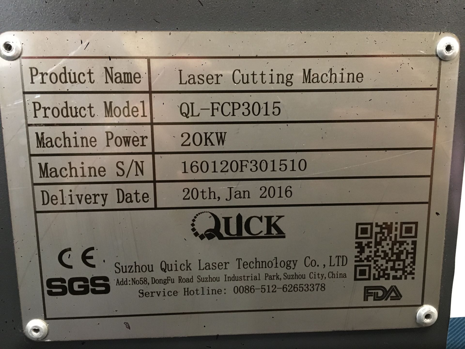 Suzhou Quick Laser Technology Co. Ltd, QL-FCP3015 20kw laser cutting machine, Serial No. - Image 16 of 16