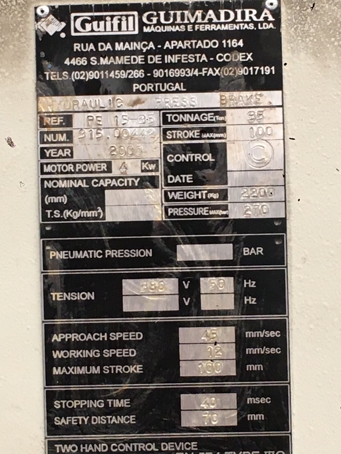 Guifill, PE15-35 hydraulic up stroking press brake, Serial No. 315.00442 (2000), max tonnage: 35, - Image 3 of 3