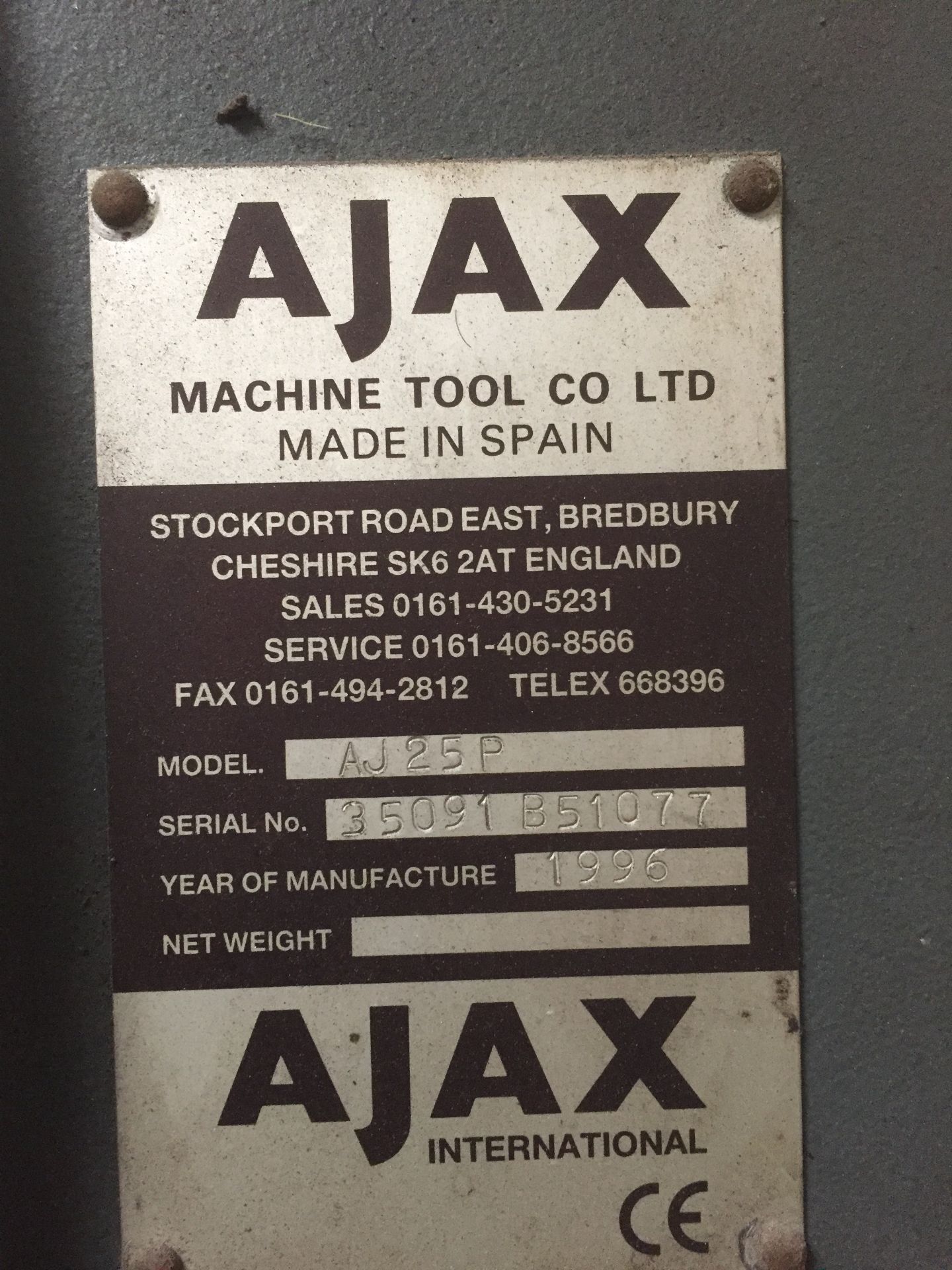 Ajax AJ25P vertical pillar drill, Serial No. 35091 B51077 (1996), 110v **This lot is located at - Image 2 of 2
