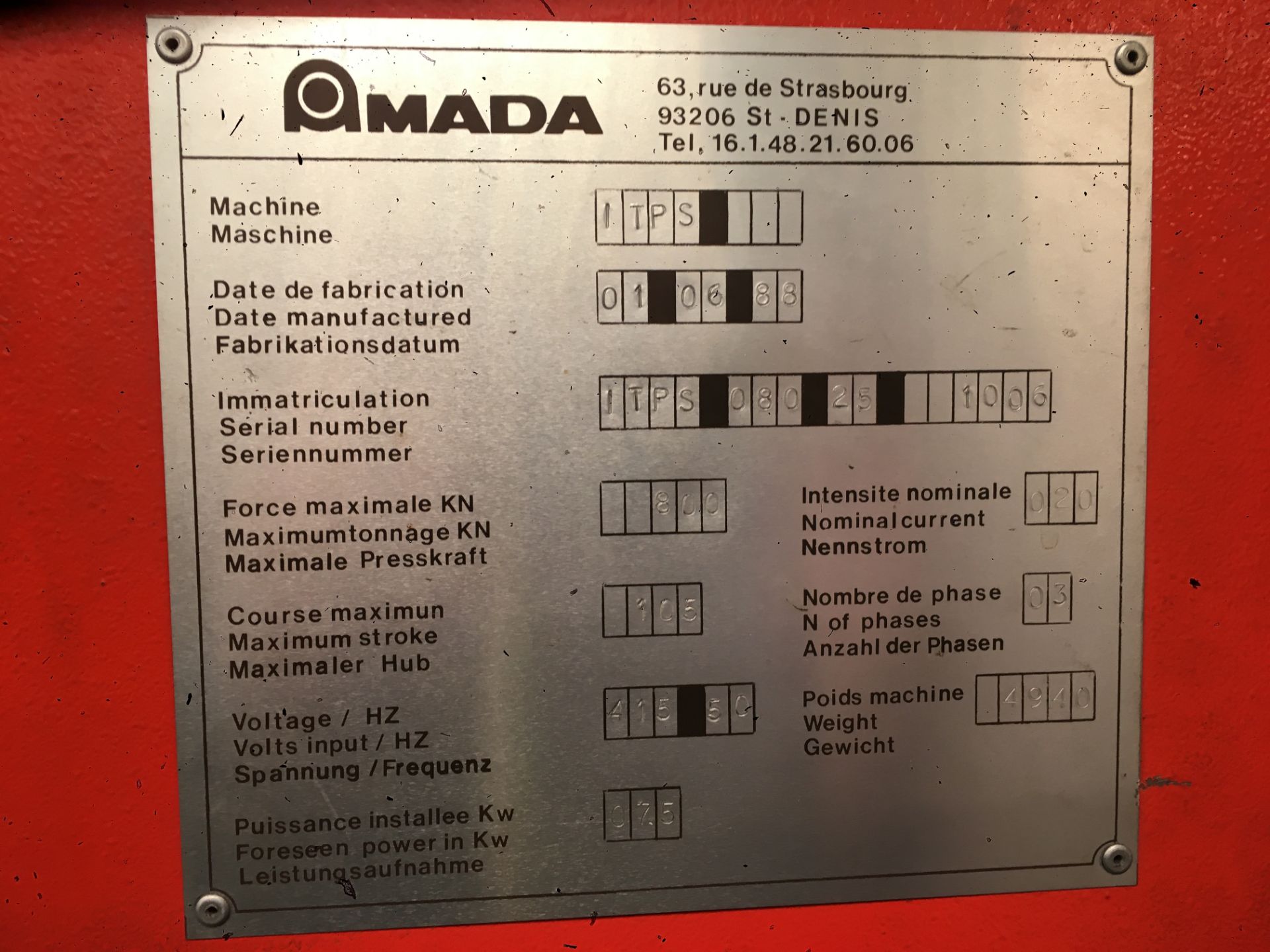 Amada, Promecam ITPS CNC hydraulic upstroking press brake, Serial No. ITPS-080-25-1006 (1988), max - Image 4 of 5