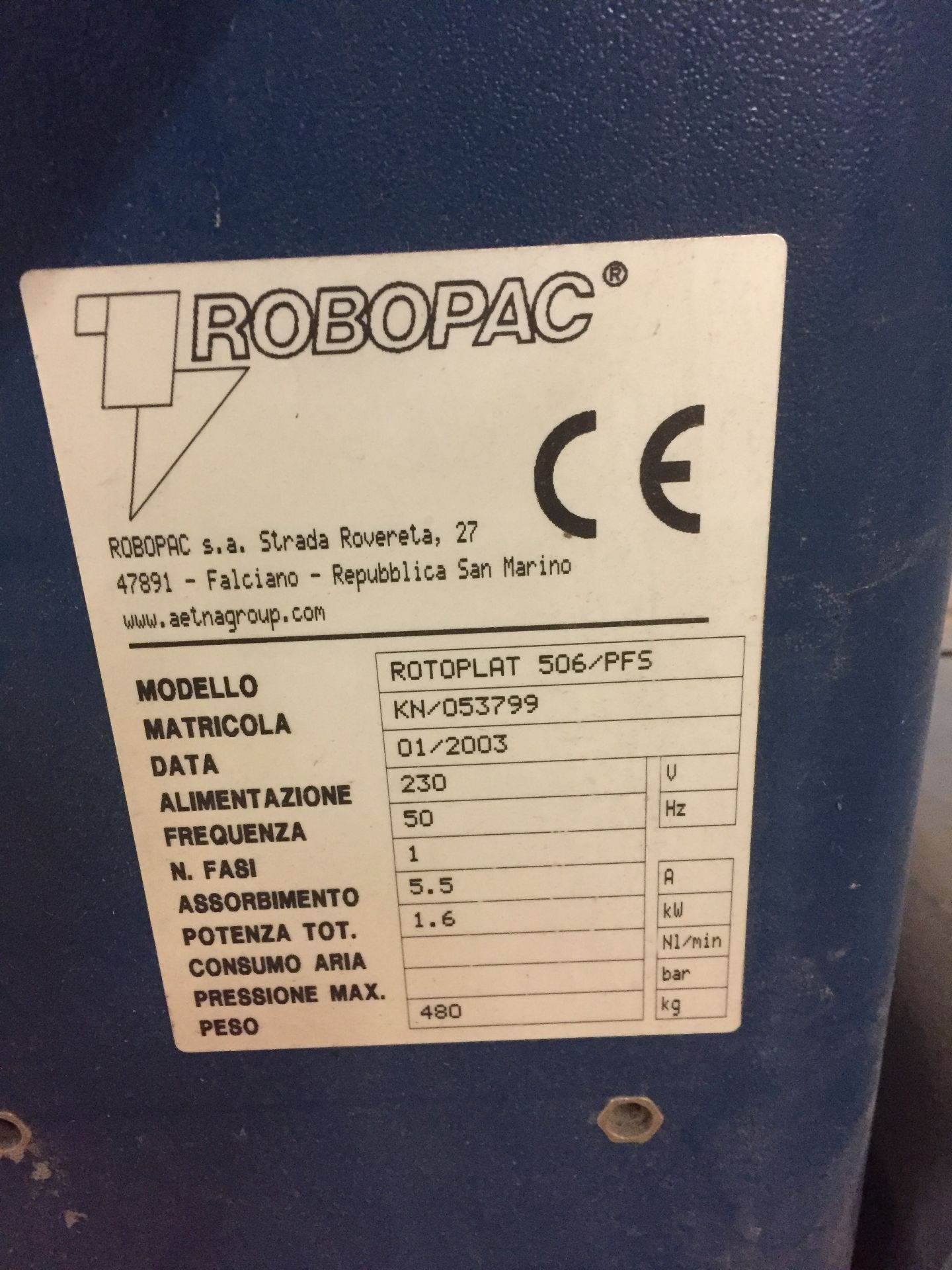 Robopac Rotoplat 506/PFS pallet wrapping machine, Serial No. KN/053799 (2003) **This lot is - Image 3 of 3