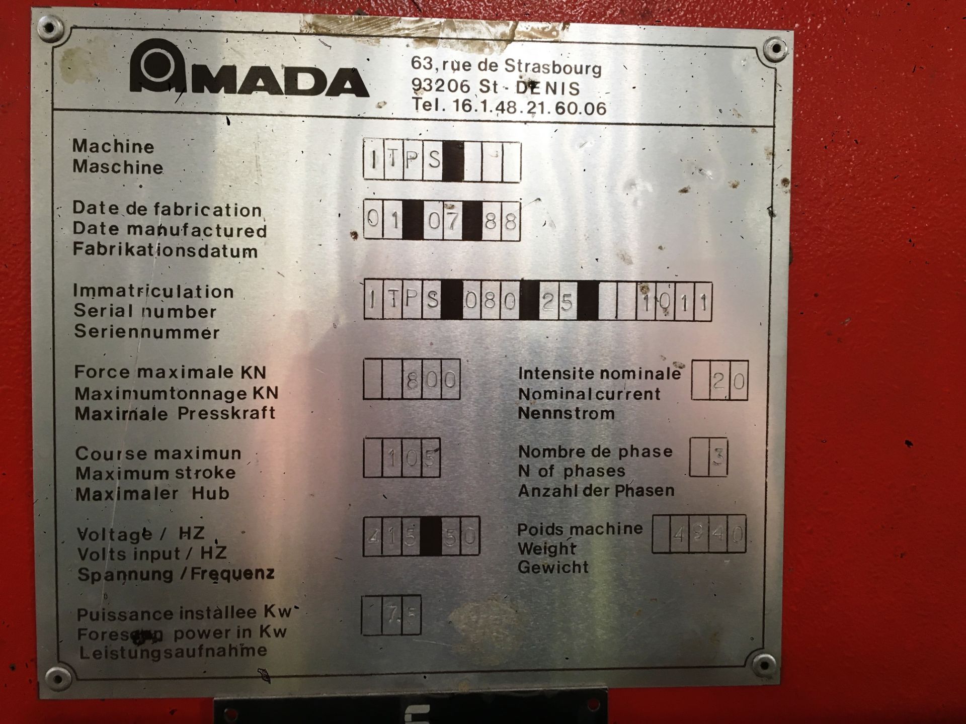 Amada, Promecam ITPS hydraulic upstroking press brake, Serial No. ITPS-080-25-1011 (1988), max - Image 3 of 5