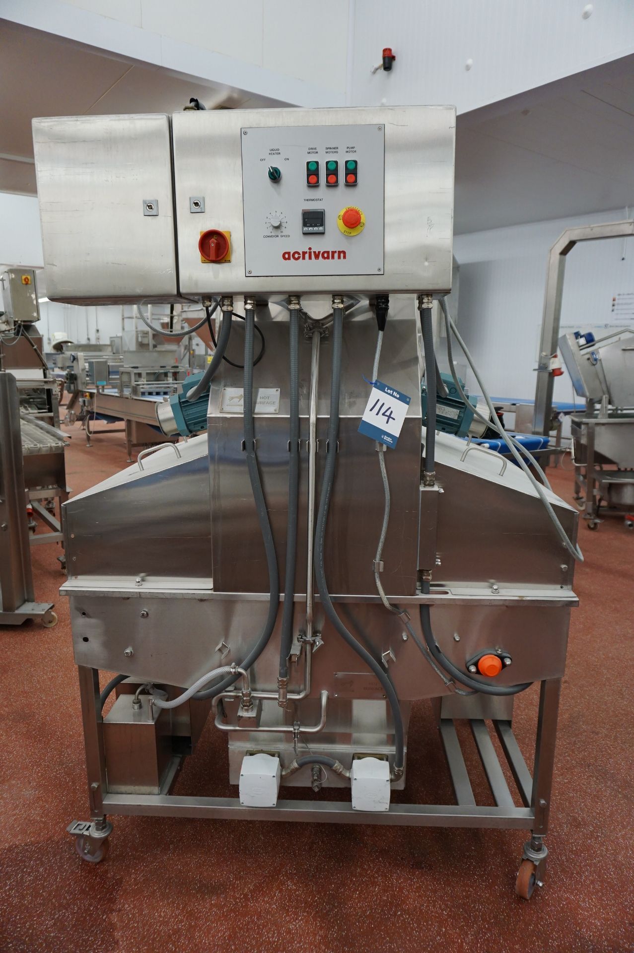 Acrivarn, mobile hot glaze machine, Serial No. 13290 (2012) with mesh through feed conveyor,