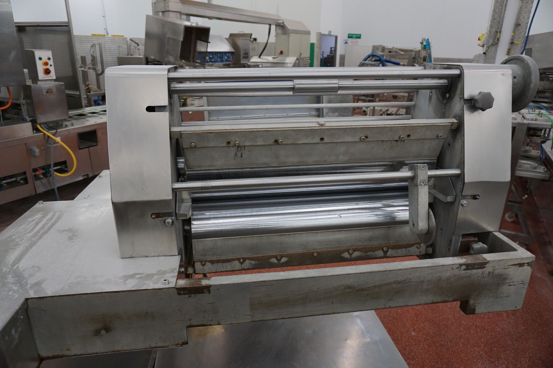 Rademaker, twin roll mobile pastry extruder with edge trimmer; 2 x flour dusters and motorised - Image 7 of 8