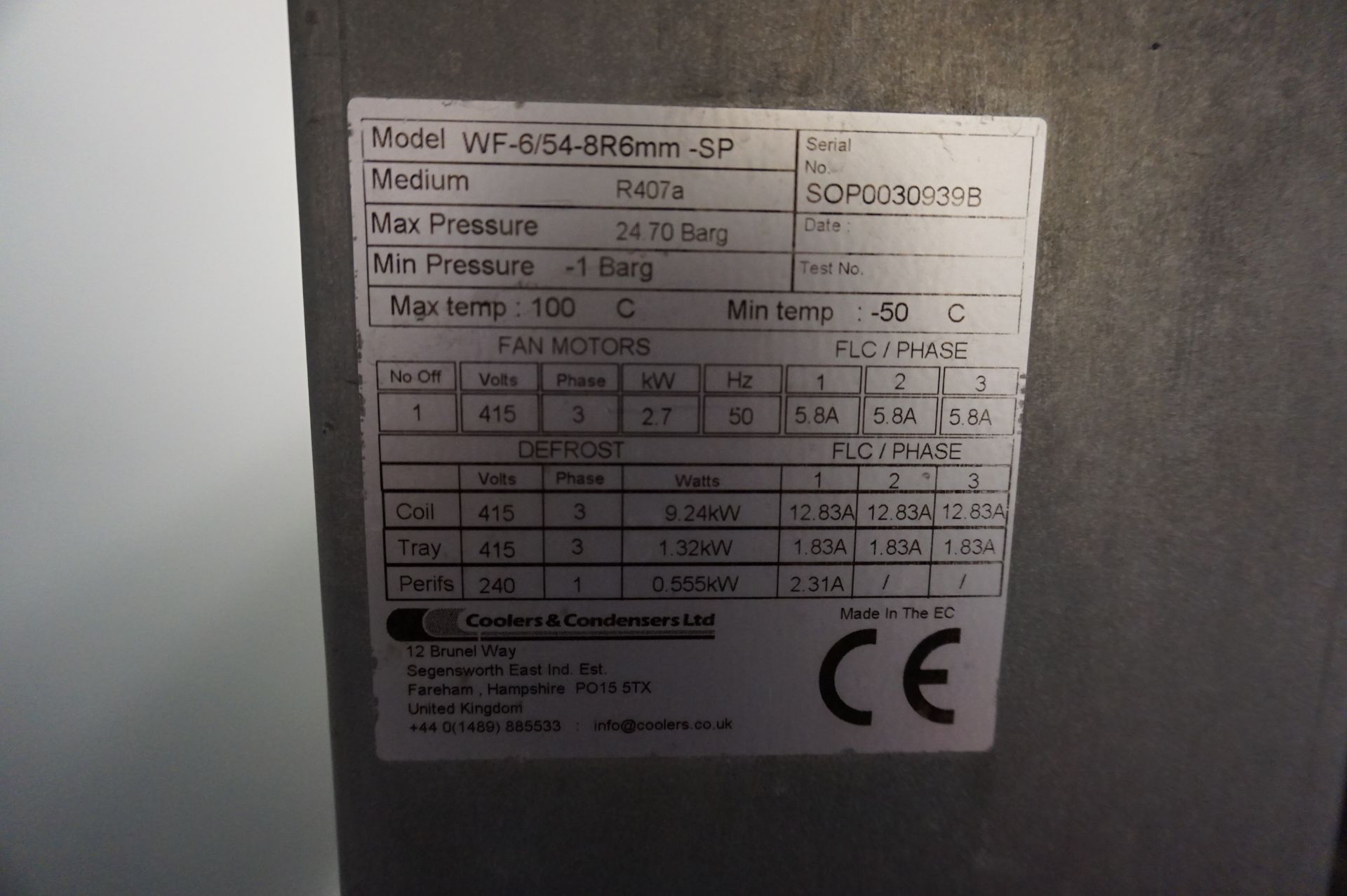 Coolers & Condensers, Model: WF-6/54-8R6mm-SP, blast chiller, Serial No. SOP0030939B (2016) max - Image 2 of 2