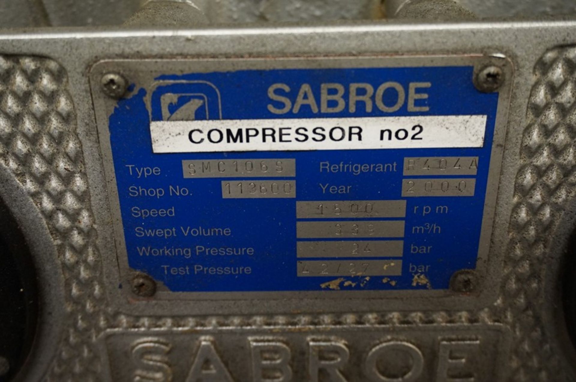 Sabroe, Type: SMC106S, 24 Bar compressor, Serial No. 113600 (2000) (Please note that this Lot is - Image 3 of 6
