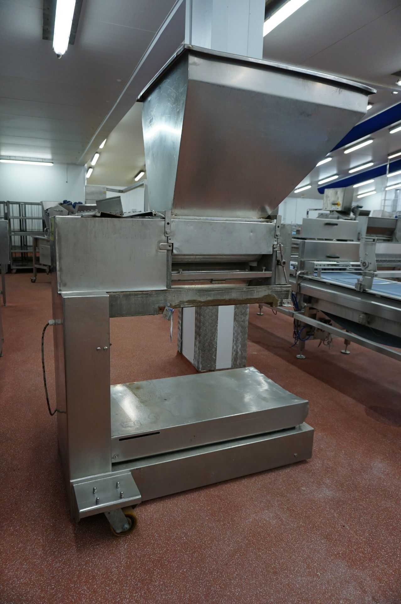 Unbadged mobile 3 roll pastry extruder with infeed station (one roll missing)