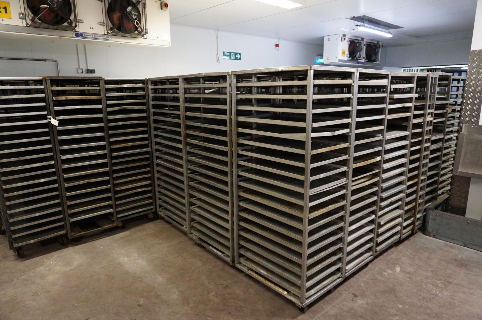 5 x Mobile oven racks with trays, 1.77m (h) (These will be allocated on a first come first served