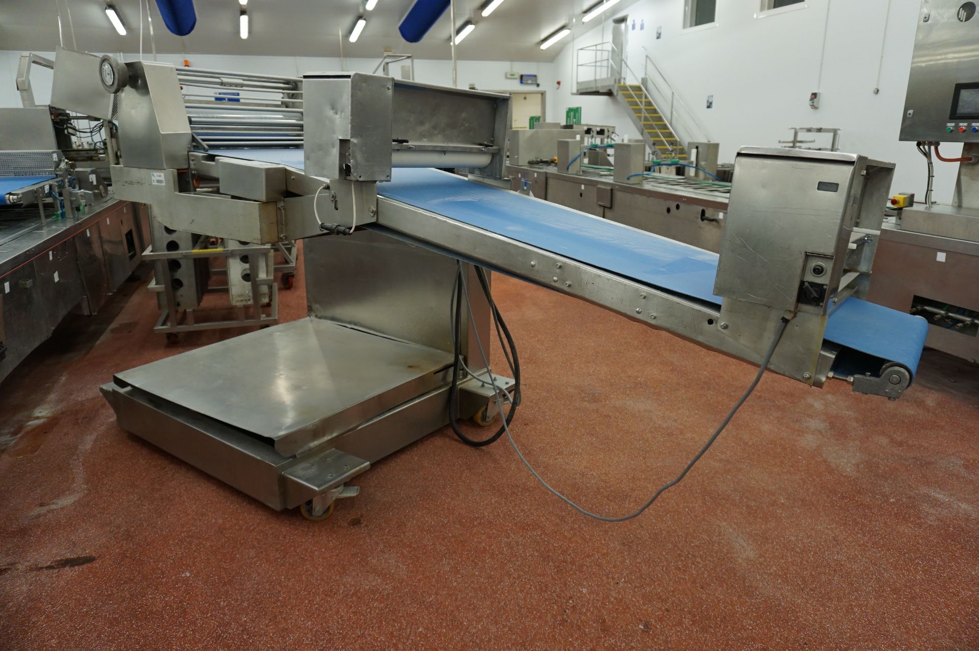 Rademaker, twin roll mobile pastry extruder with edge trimmer; 2 x flour dusters and motorised