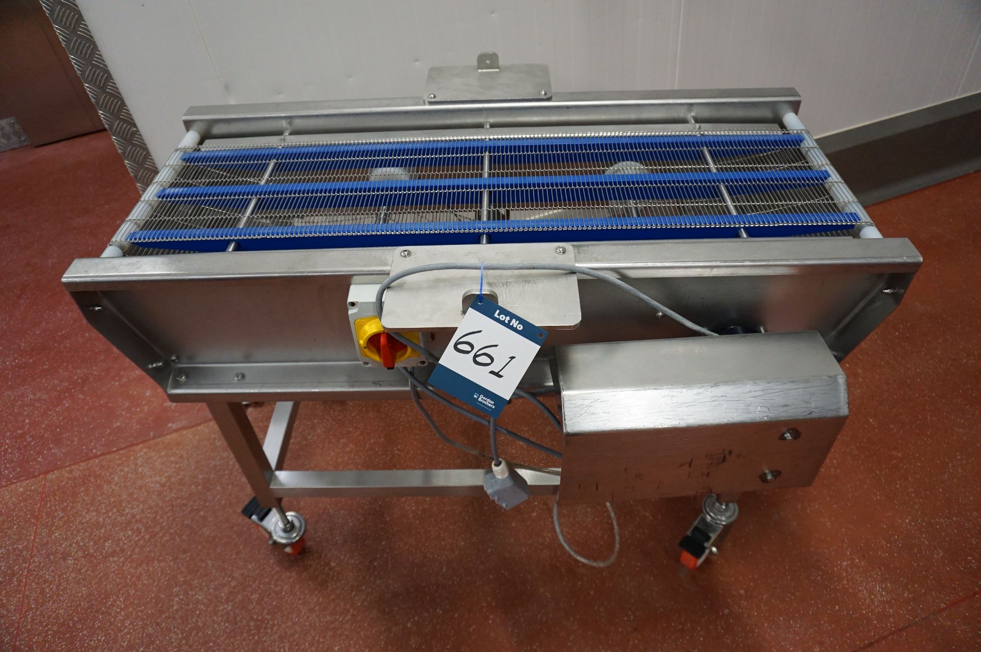 Motorised mobile mesh belt glazing conveyor, 1.2m (l) belt width: 300mm