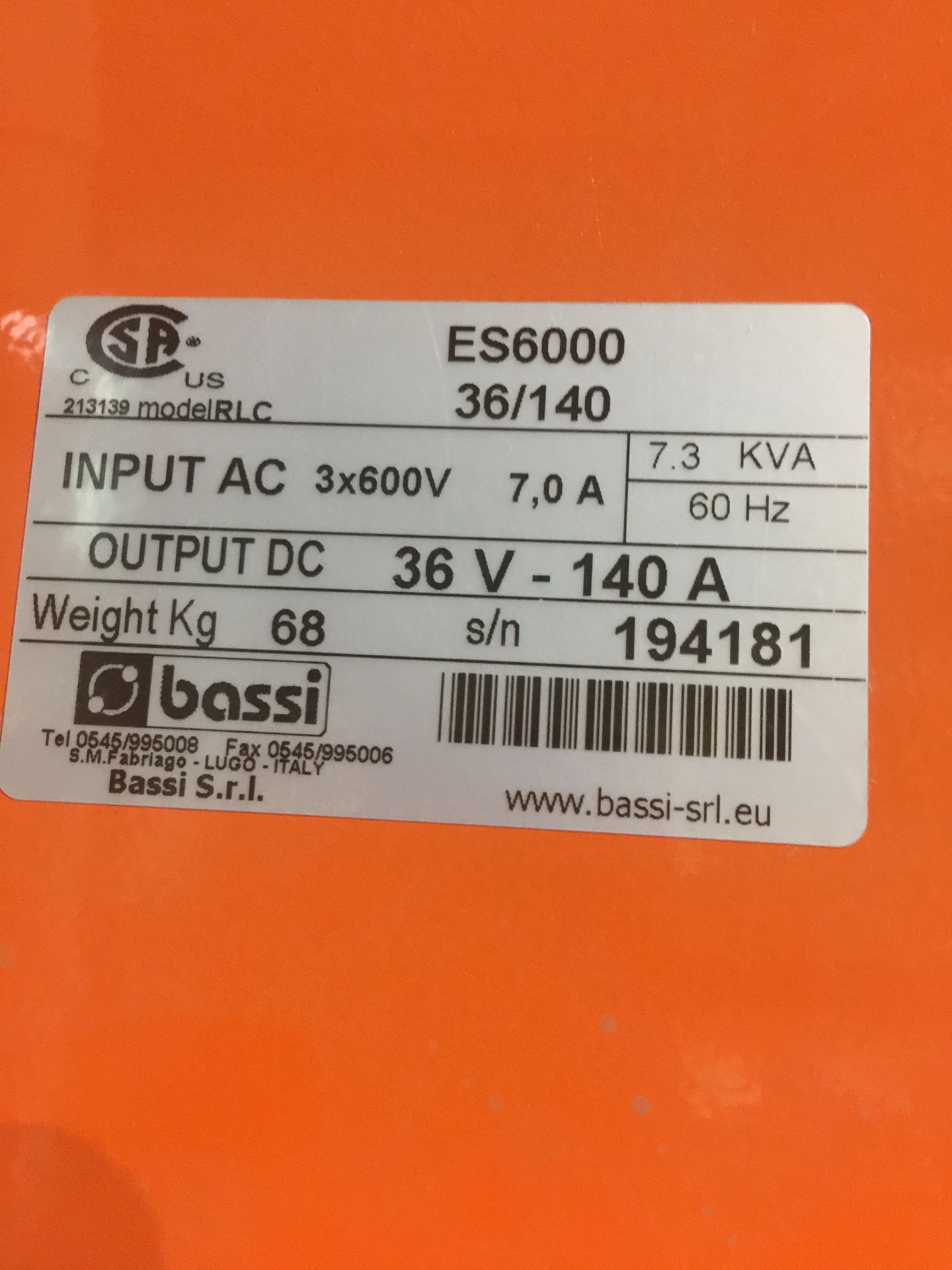 ES 6000 Battery Charger, 36V. - 140 Amp. (LIKE NEW!) - Image 2 of 3