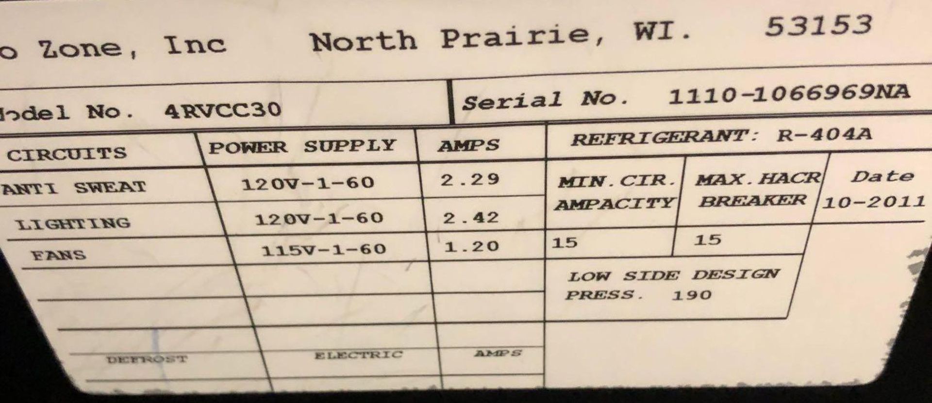 Zero Zone Beer Merchandiser (Remote Condensing Unit Sold Separately see Item 202A) - Image 8 of 10