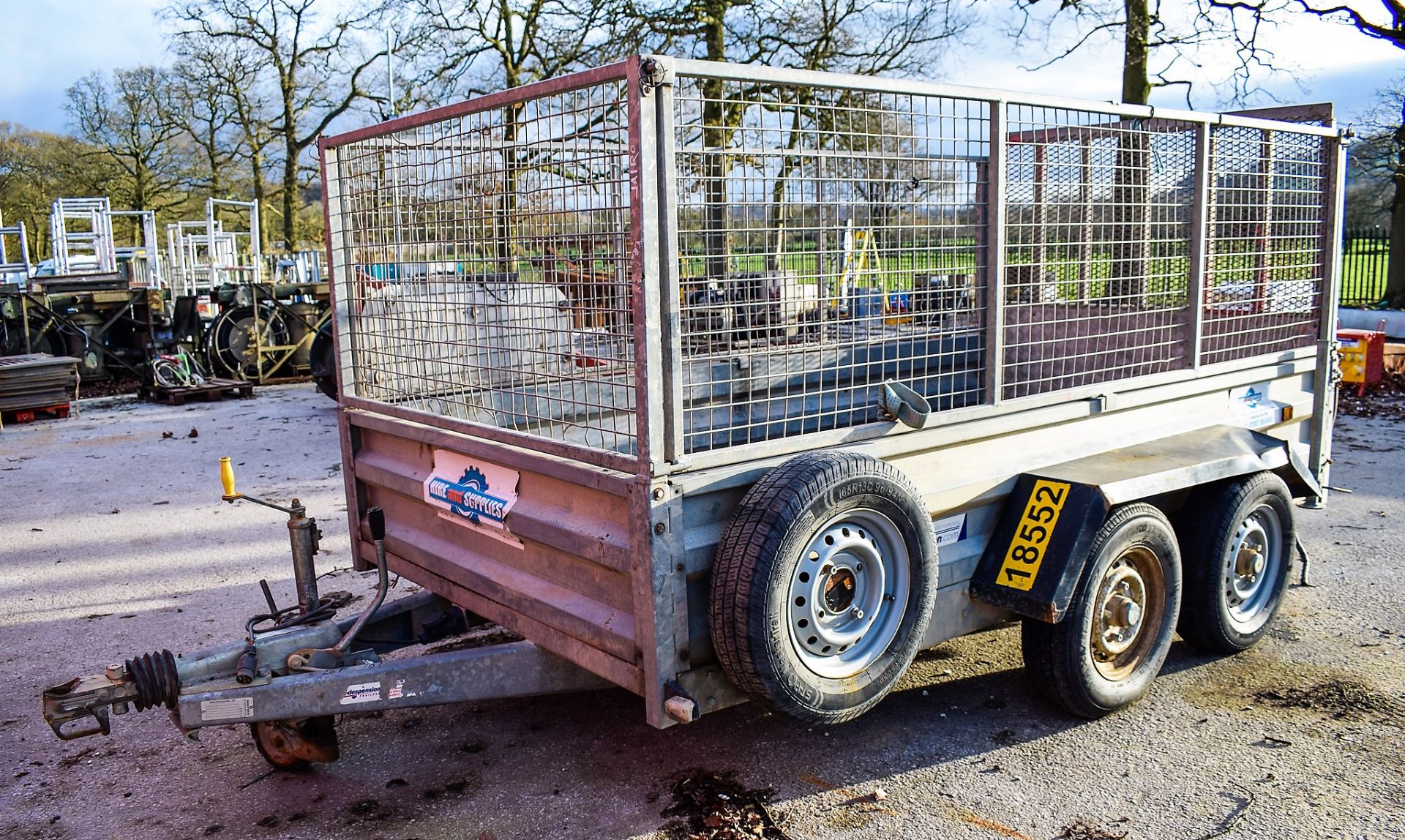 Indespension 8 ft x 4 ft tandem axle plant trailer S/N: 122888 c/w mesh sides HS18552