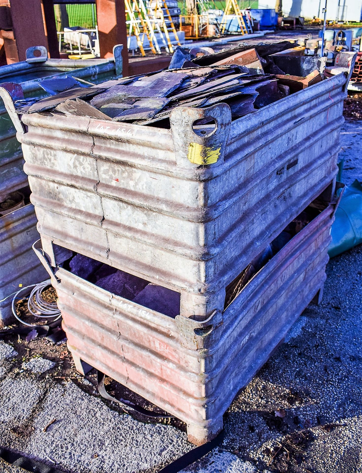 2 - steel stillages of ridge tiles & welsh slates