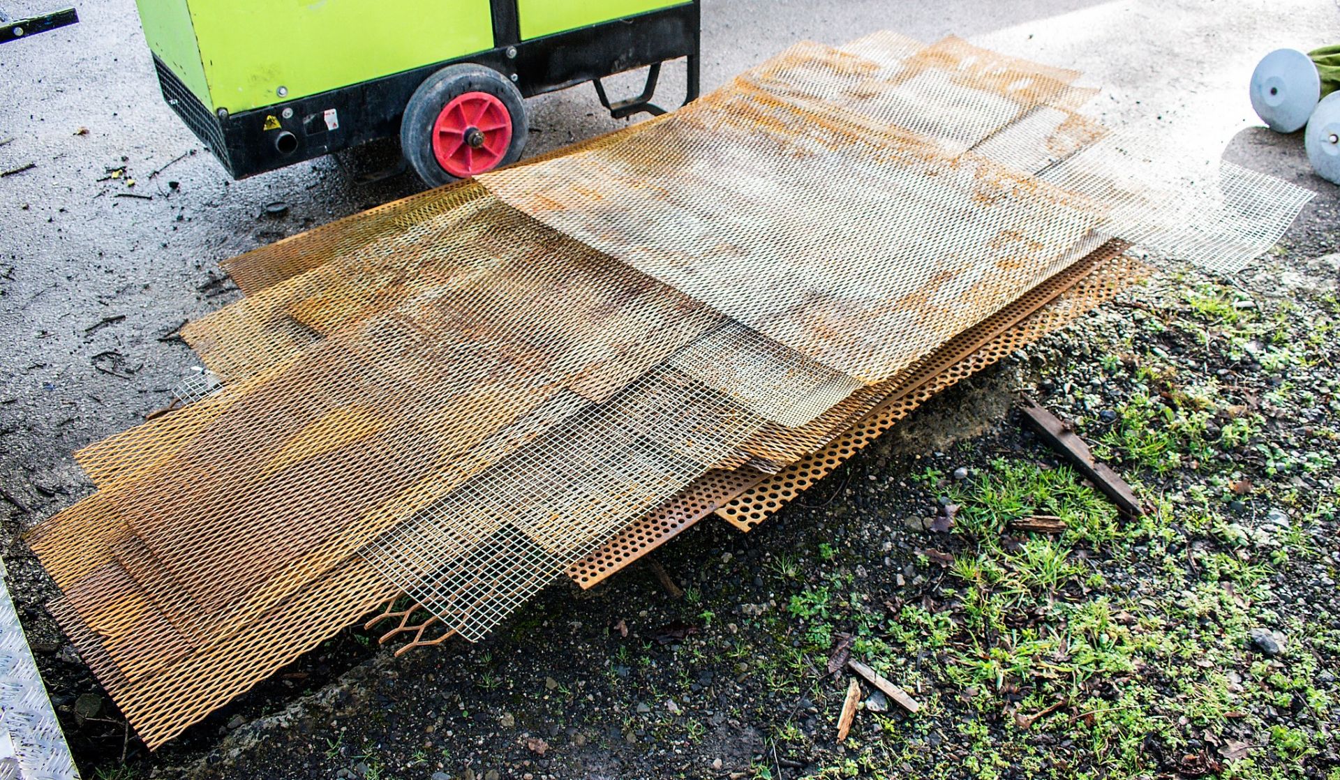 Pallet of miscellaneous perforated steel sheet