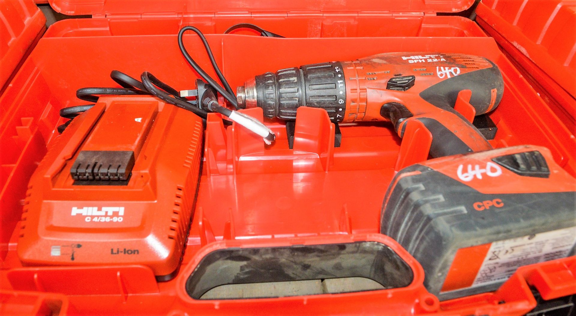 Hilti SFH22-A 22v cordless power drill c/w charger, battery & carry case A706066