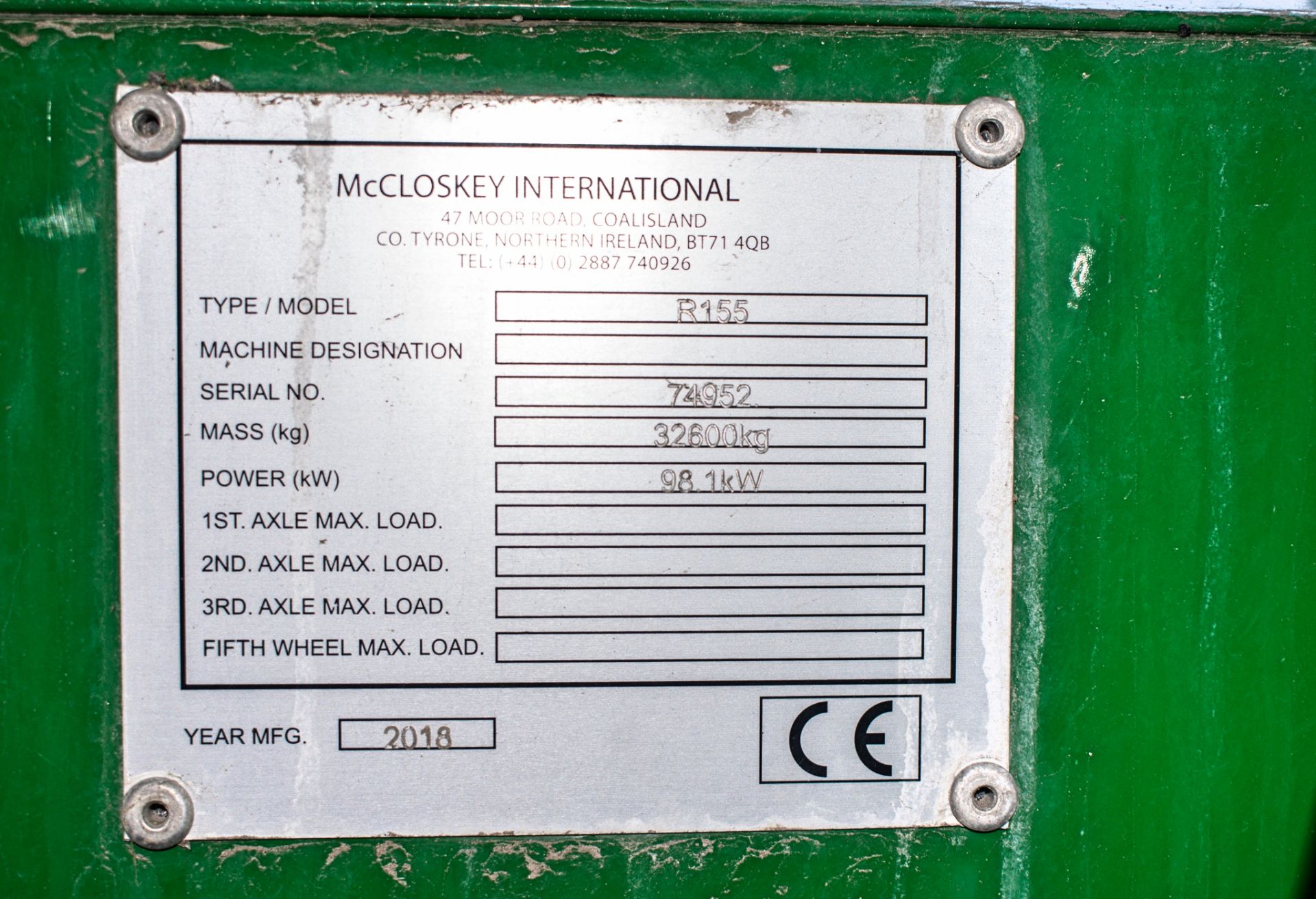 McCloskey R155 5x16 High Energy steel tracked vibrating screener Year: 2018 S/N: 74952 Recorded - Image 23 of 23