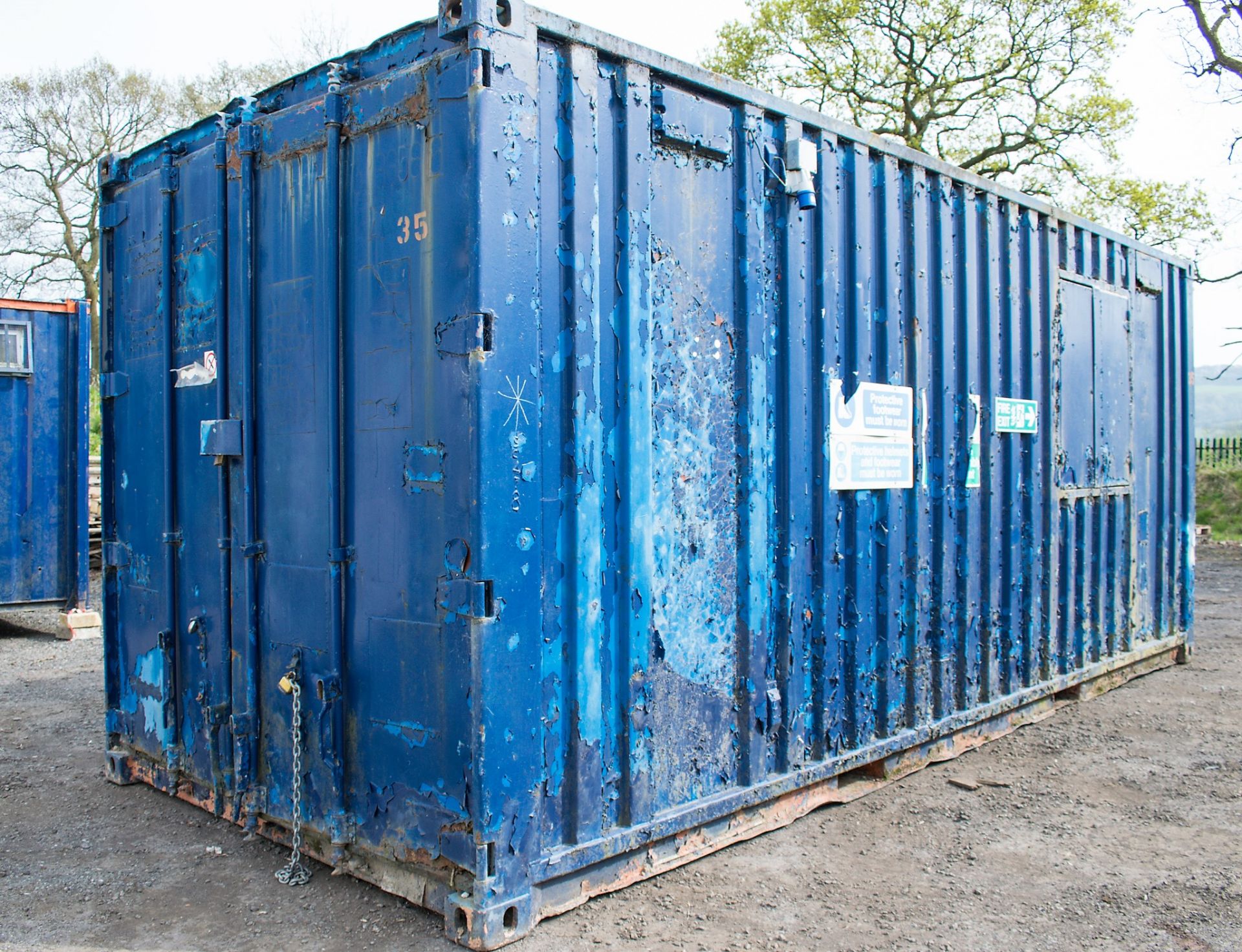 20 ft x 8 ft steel canteen/office unit ** No keys & padlocked shut ** BF