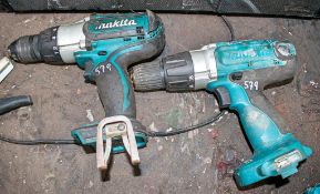 2 - Makita 18v cordless drills ** No batteries or chargers **