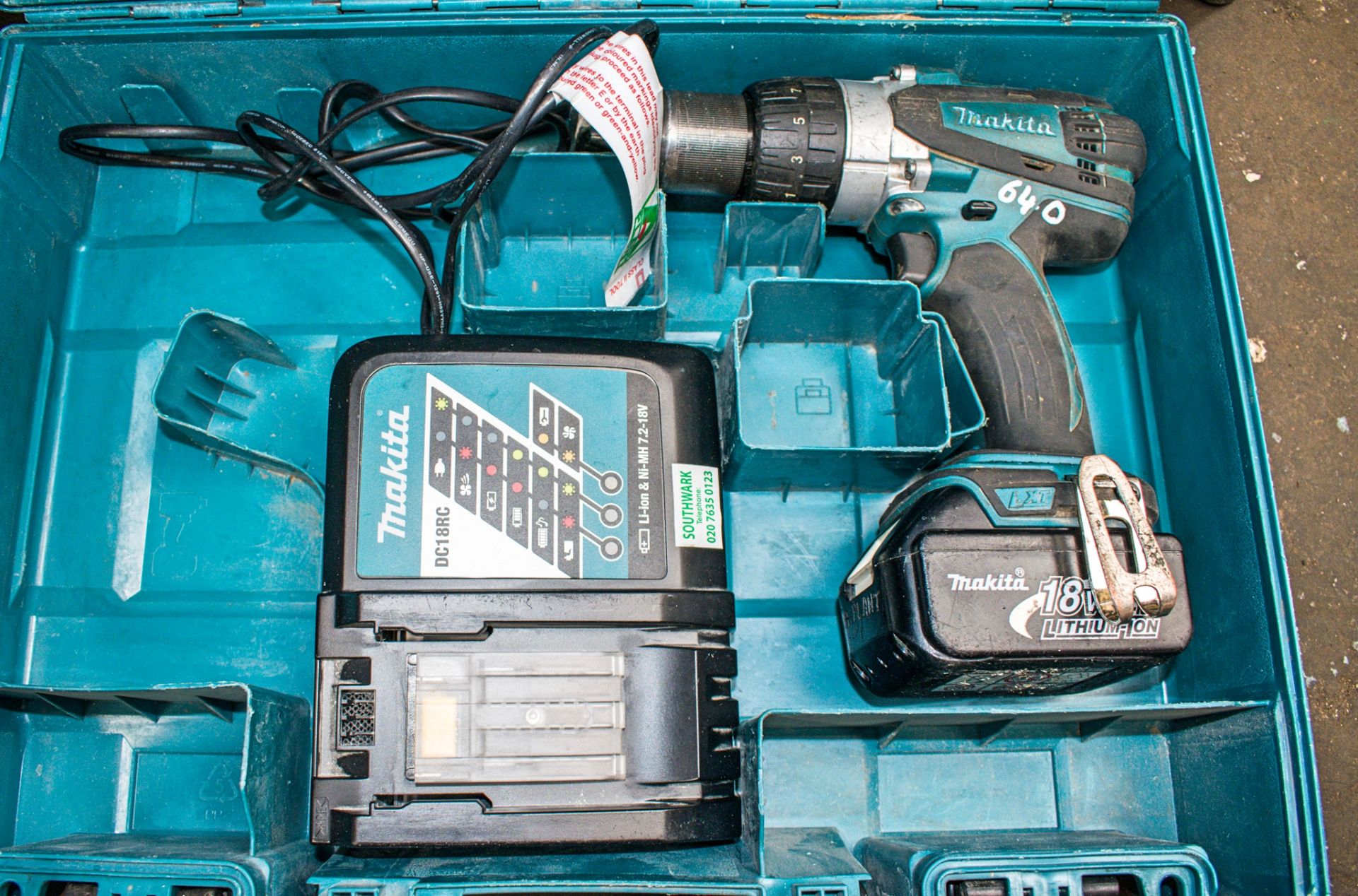 Makita 18v cordless drill c/w battery, charger & carry case A617492
