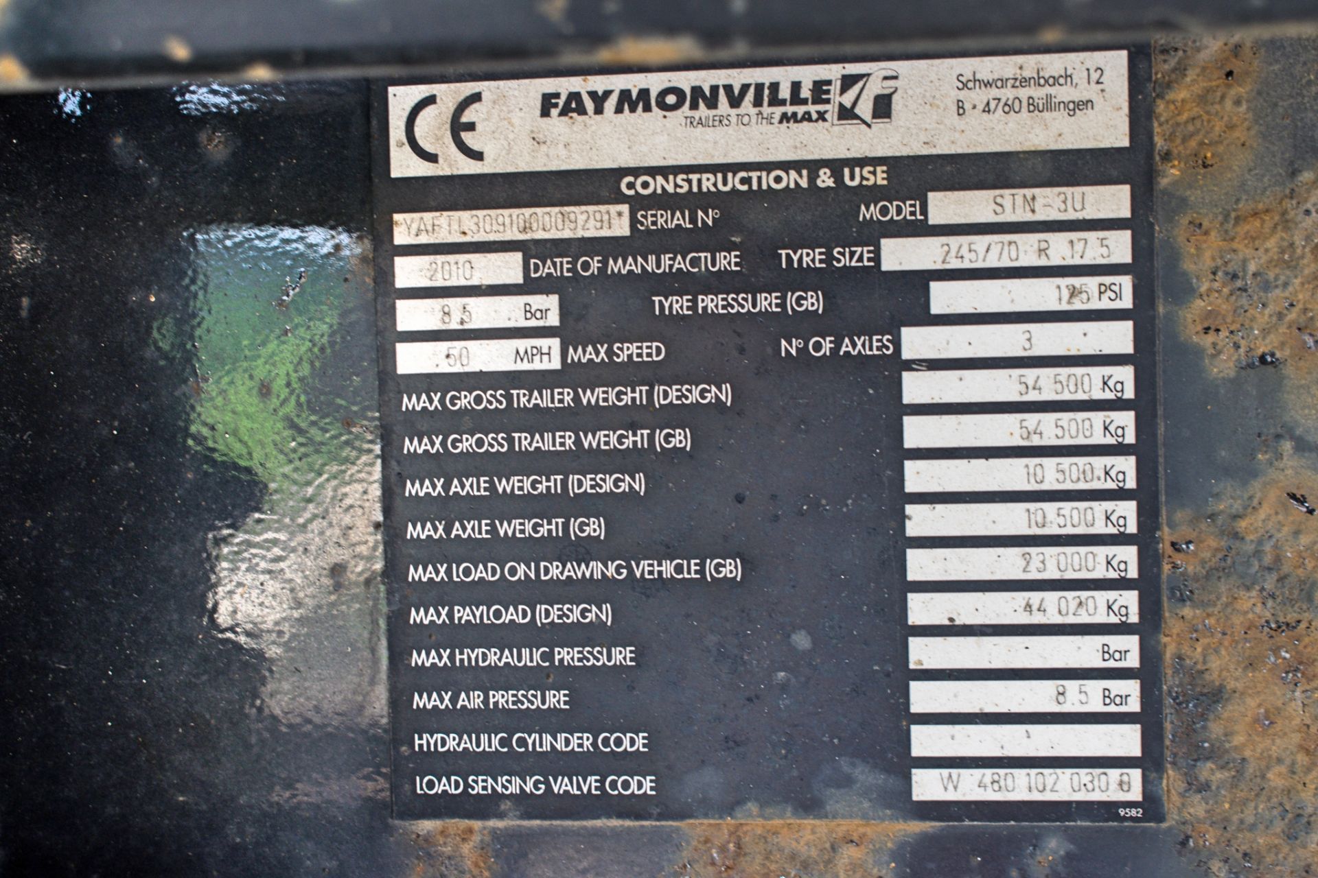 Faymonville STN-3U 13.6 metre tri axle low loader trailer Year: 2010 S/N: 9291 - Image 12 of 12
