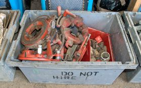 Box of miscellaneous pipe threading heads & dies