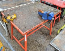 Collapsible steel work bench c/w pipe vice & bench vice