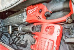 Milwaukee cordless angle head drill c/w 2 - batteries, charger & carry case A782751