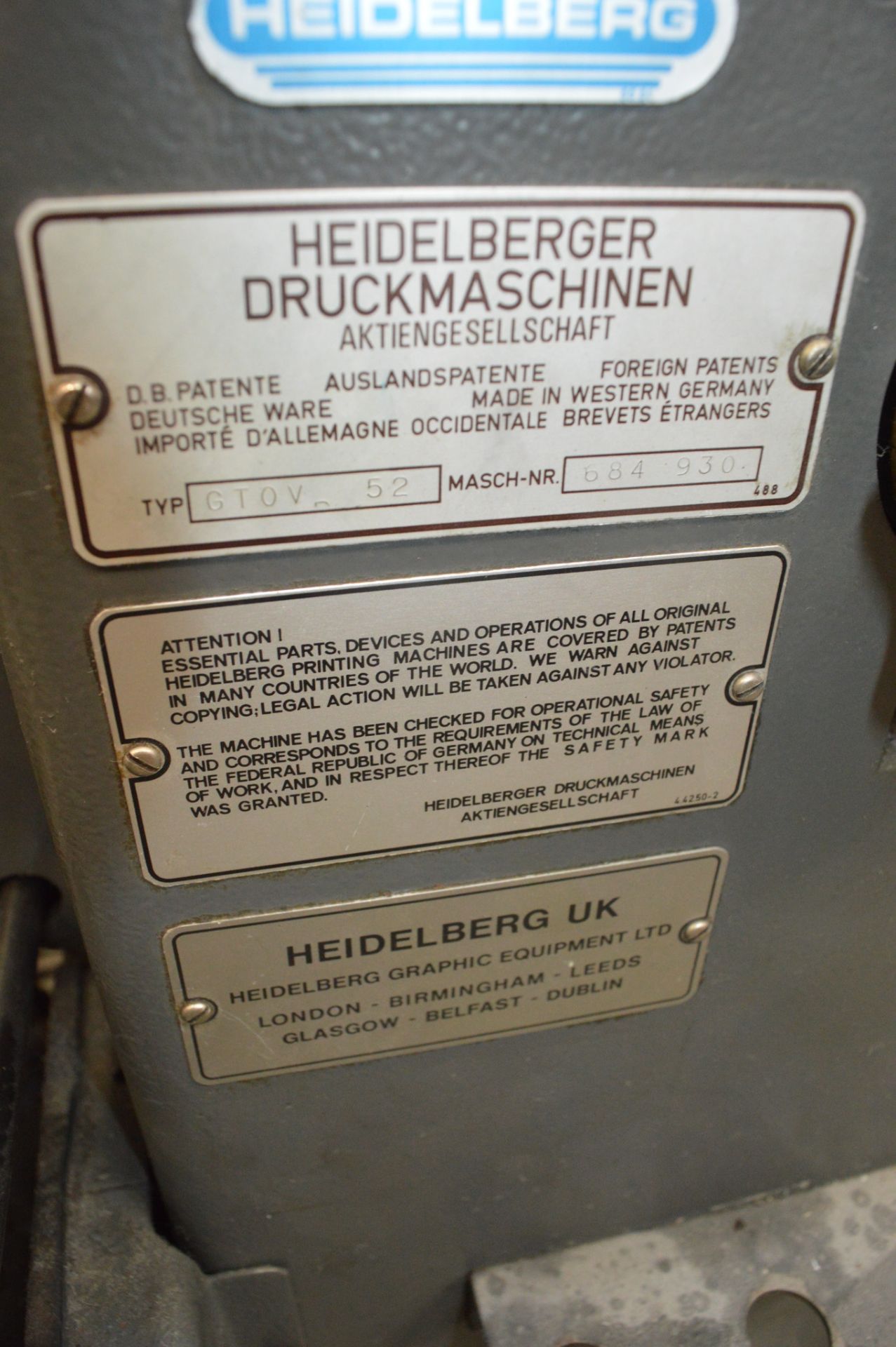Heidelberg GTOV 4 colour printing press  Year: 1985 S/N: 684930 - Image 28 of 35